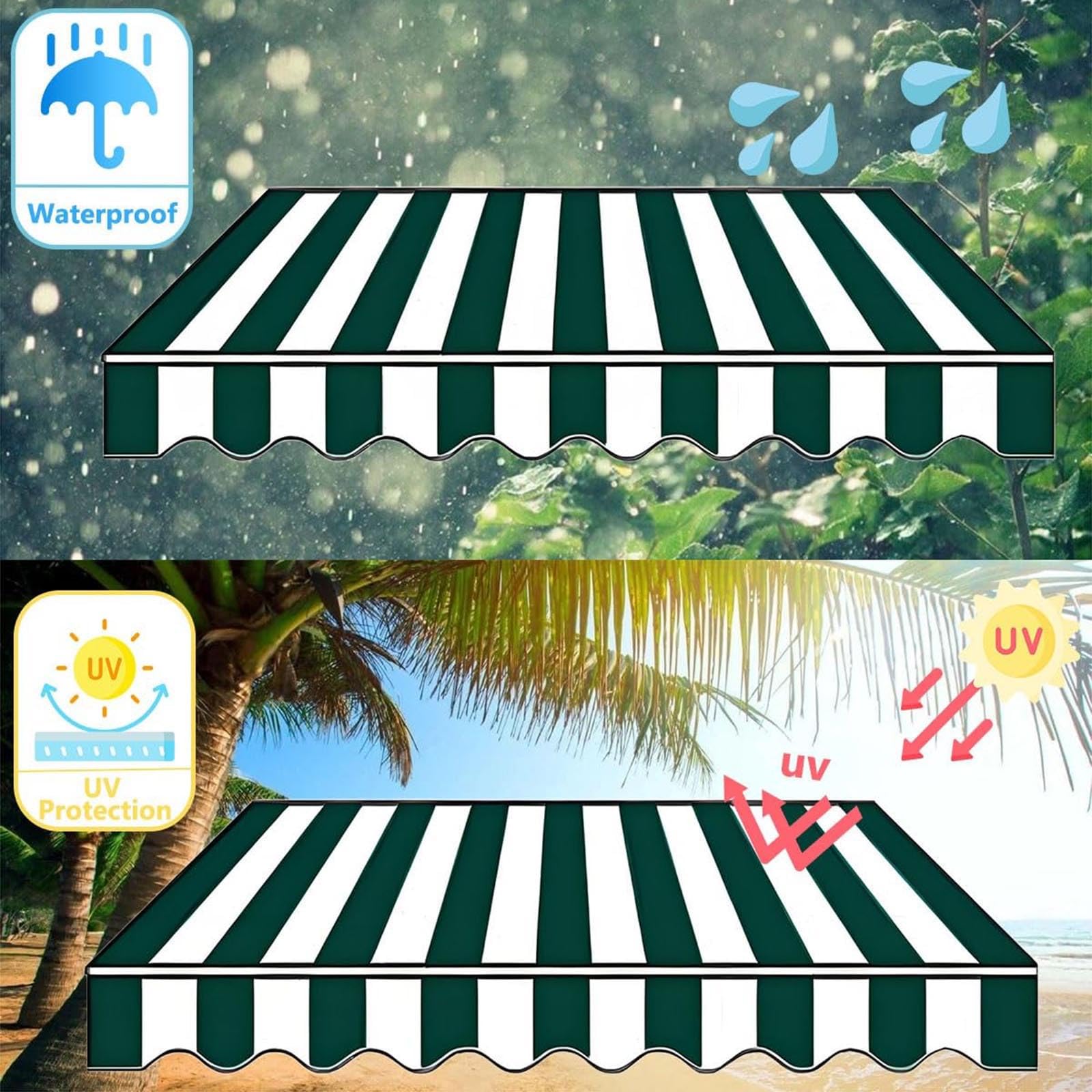 Telo di Ricambio per Tende da Sole, Tessuto di ricambi, Senza Telaio, Impermeabile e Resistente al Sole, per Balcone, Patio, Esterno, Giardino, Terrazzo,002,200x150cm