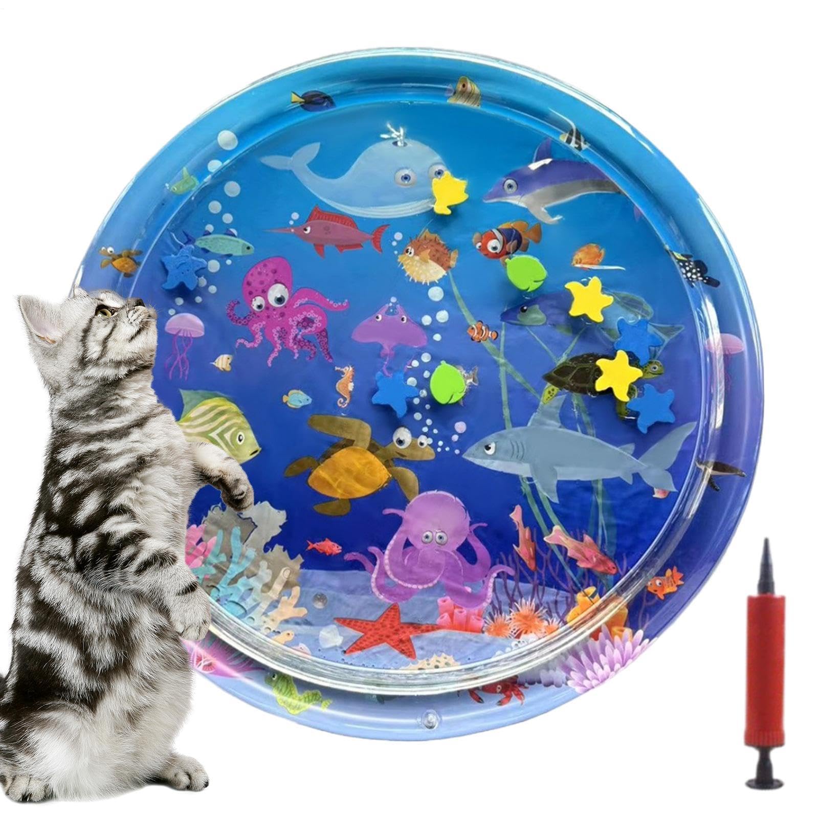 Generisch Katzen Wassermatte | Kratzfeste interaktive Katzenmatte | Faltbares kühlendes Katzenwasserbett mit Pumpe,für Kätzchen Aktivität, Schlagen, Bewegung, Jagd, Beschäftigung