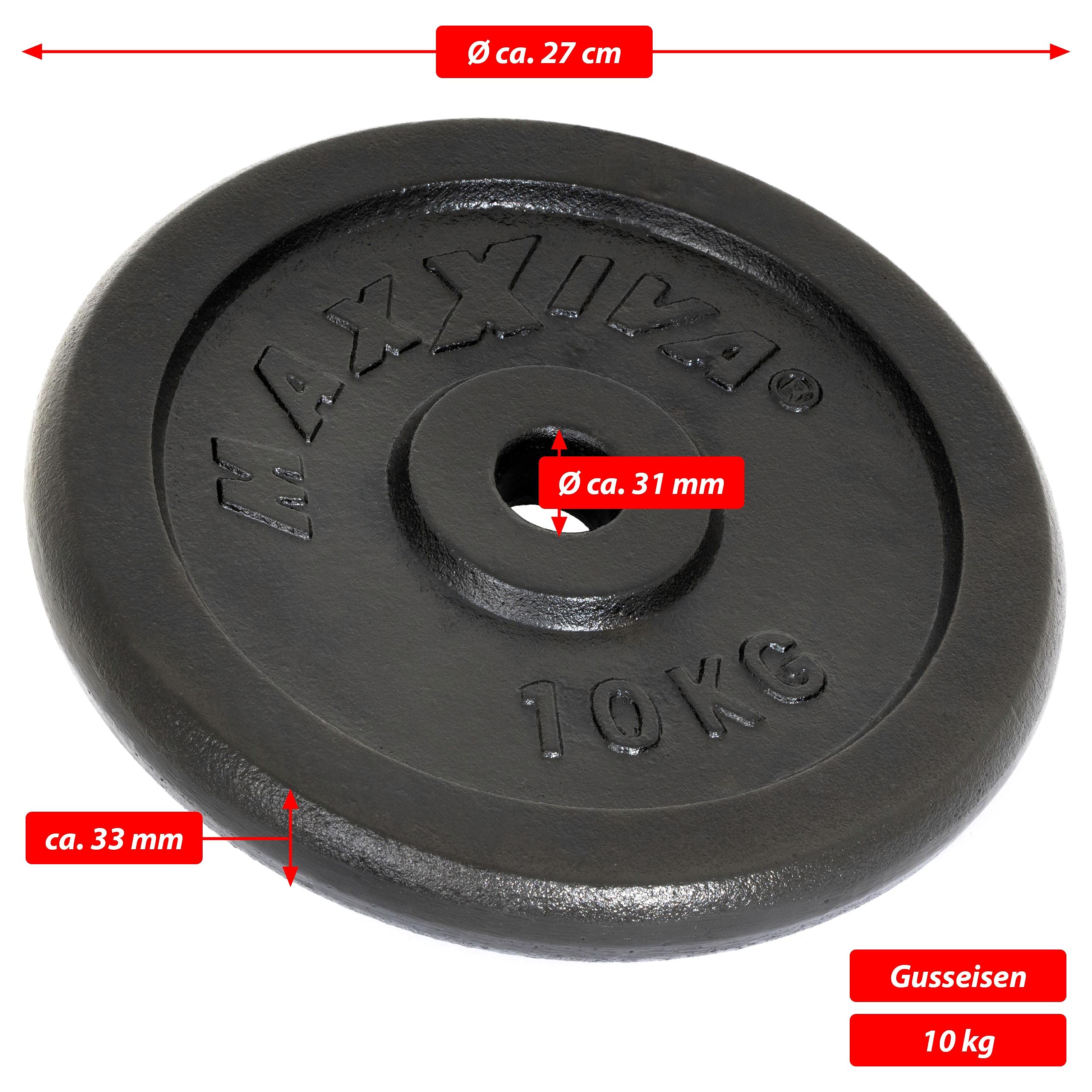 Hantelscheiben 2er Set Gewichtsplatte je 10 kg 100% Gusseisen schwarz 20 kg Fitness Krafttraining Bodybuilding Workout Gewichtheben Reha