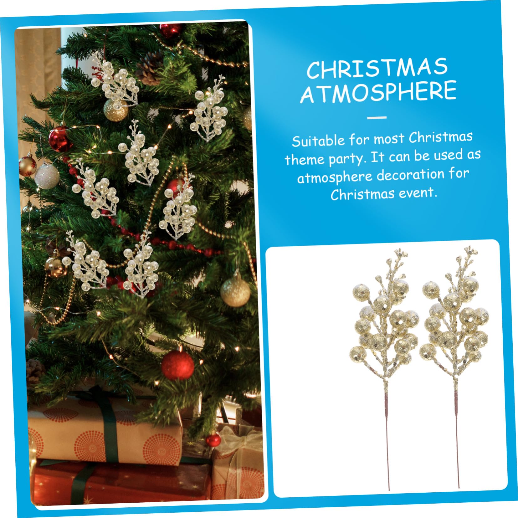 10pezzi Steli di Bacche Glitterate Artificiali per Decorazioni Natalizie Bacche Finte per Ghirlande di Natale Rami per Alberi di Natale