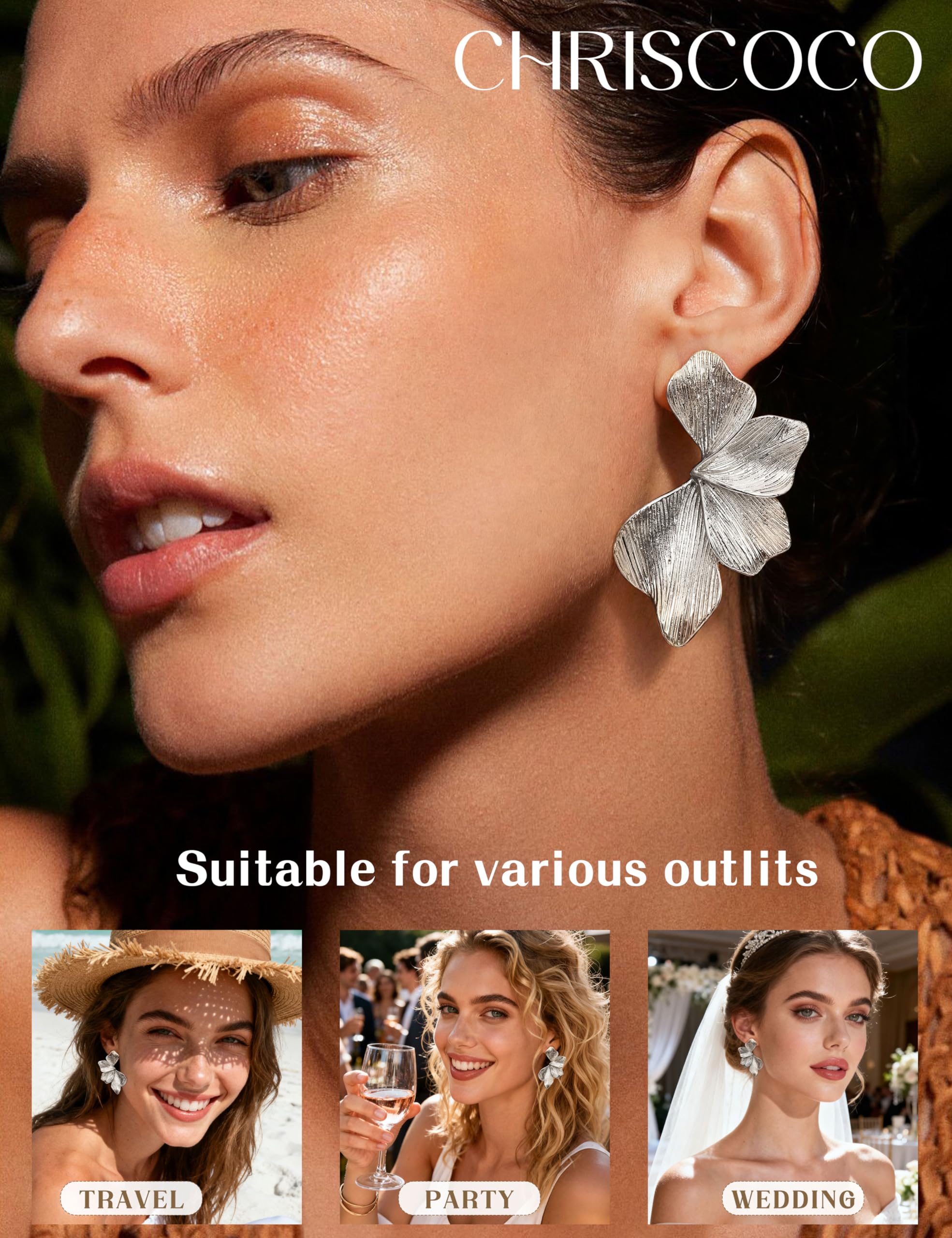 Pendientes de Plata de Ley 925 con Forma de Flor para Mujer