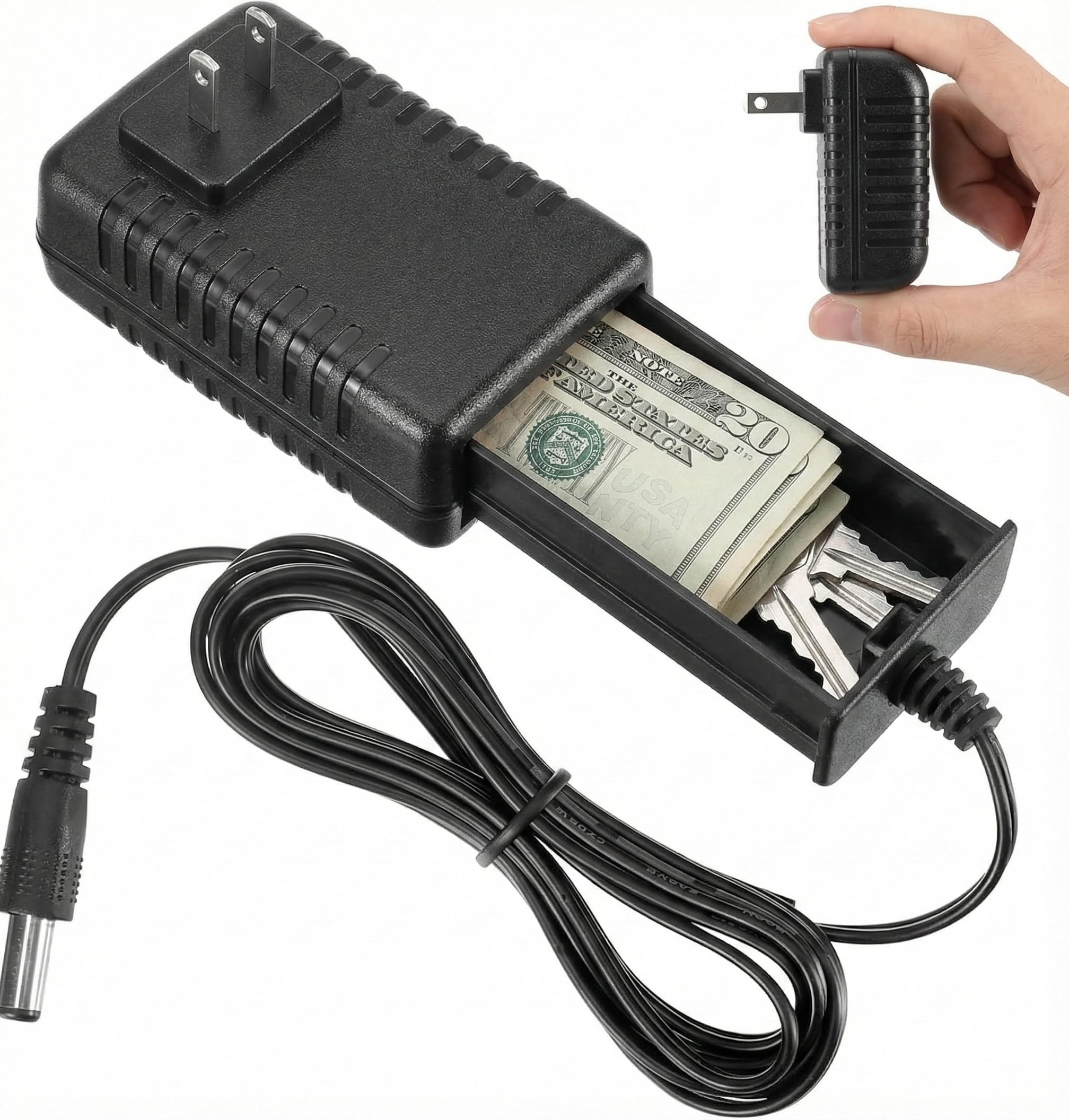 Wall Plug Diversion Security Wall Mounted Hidden Cash Storage Box Plastic Plug Hidden Storage Holder for Cash Valuables Home Travel Black US Plug-image-13