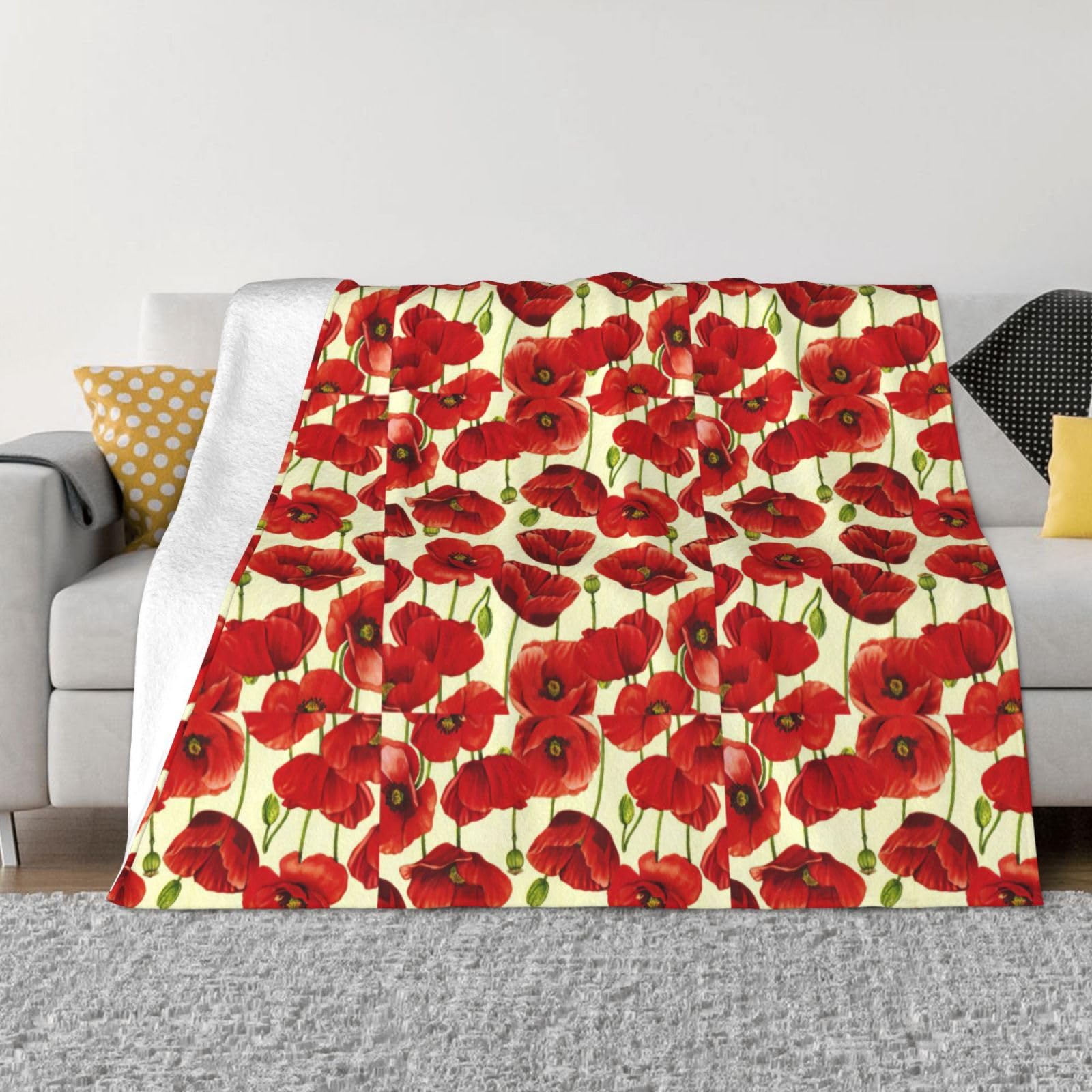 SDEGTHO Red Poppy Flower Printing Ultra Soft Micro Fleece Anti Pilling Flannel Sofa Blanket For Camping Travel
