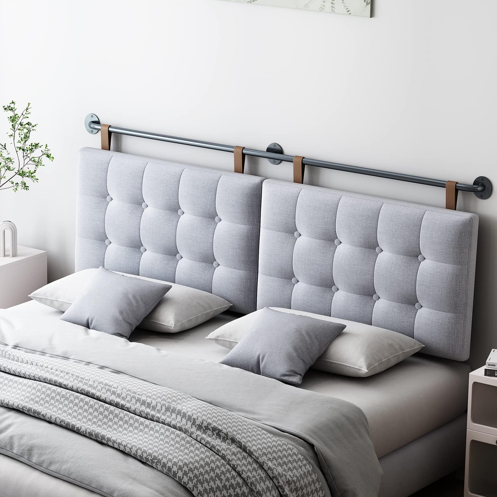 Yojoker Grey Wall Mounted Headboard Queen with Screw Kit