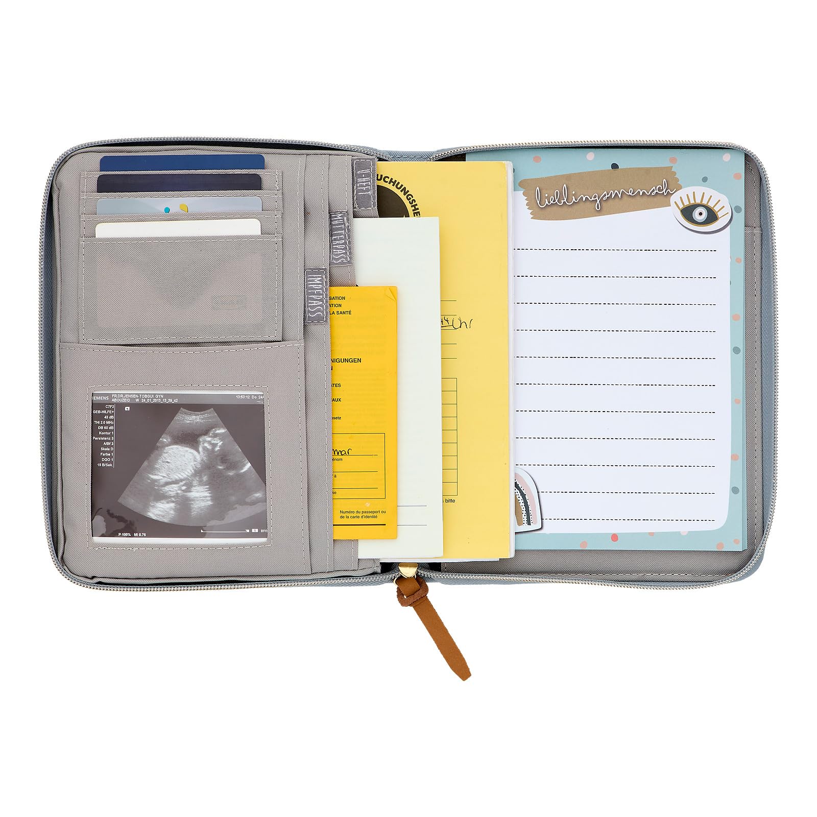 Mutterpasshülle, U-Heft und Impfpass Tasche/Organizer mit "Glückskind" Schriftzug I Beige