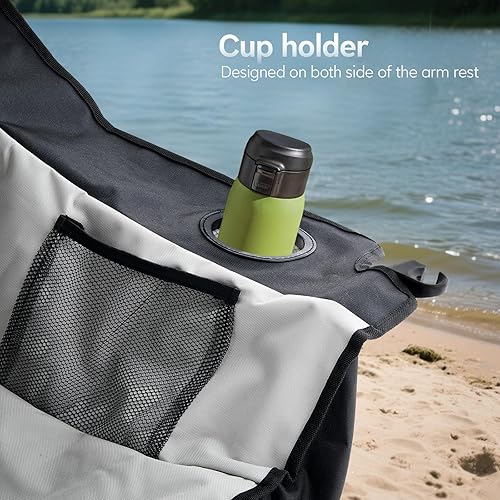 Miniatura 6 de Silla plegable doble con paraguas, sofá biplaza plegable para camping, silla de campamento doble con cortina portavasos, para barbacoa, pesca en la