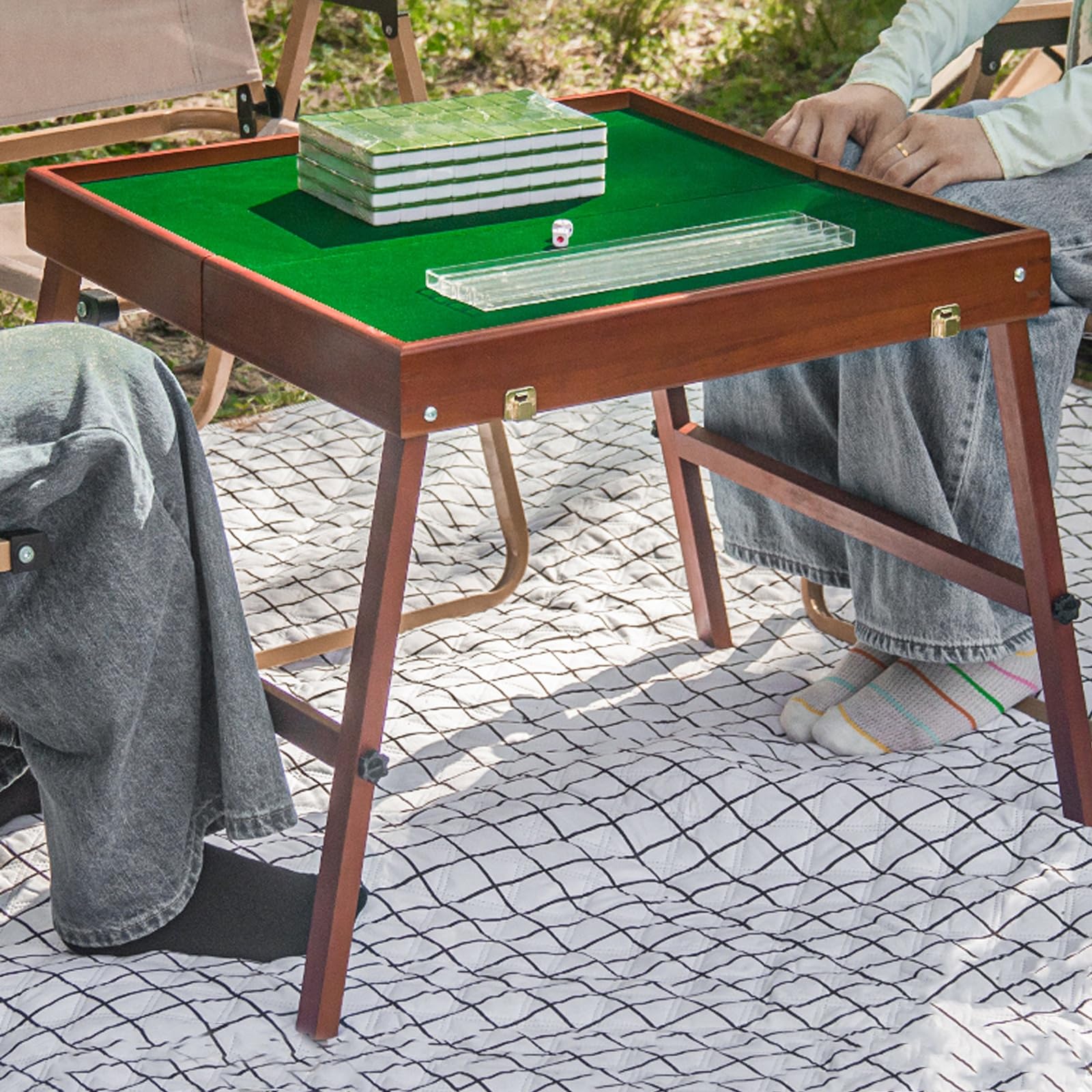 Tavolo pieghevole Mahjong con design portatile, tavolo quadrato per interni ed esterni, include set da 144 pezzi Mahjong, ideale per serate di gioco e campeggio