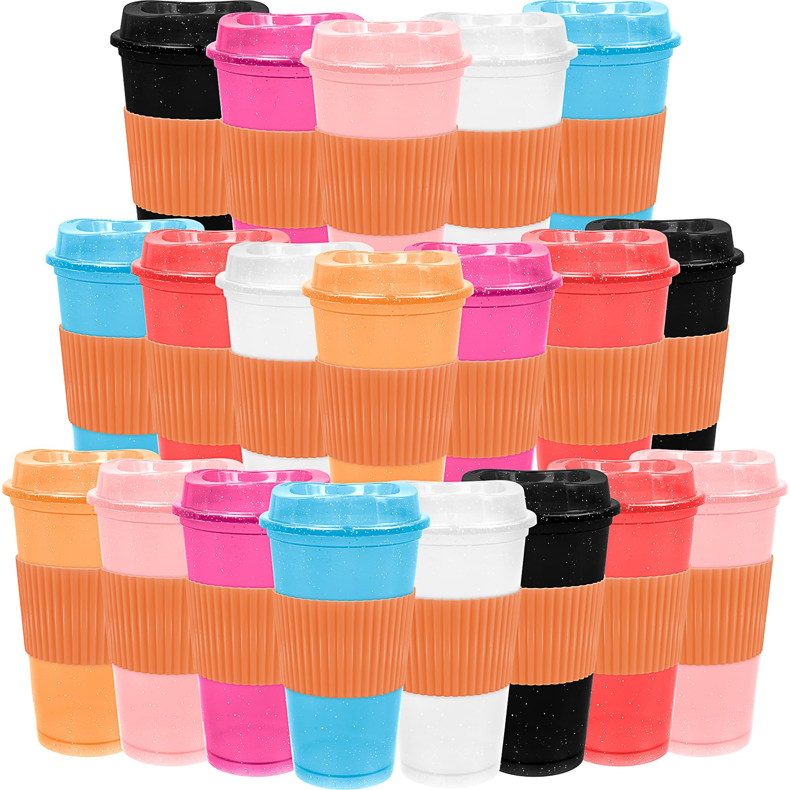 Lot de 20 tasses à café réutilisables en plastique avec couvercles, 470 ml, tasse à café glacé, tasse de voyage, pour adultes et femmes, enfants, boissons chaudes et froides, passe au micro-ondes