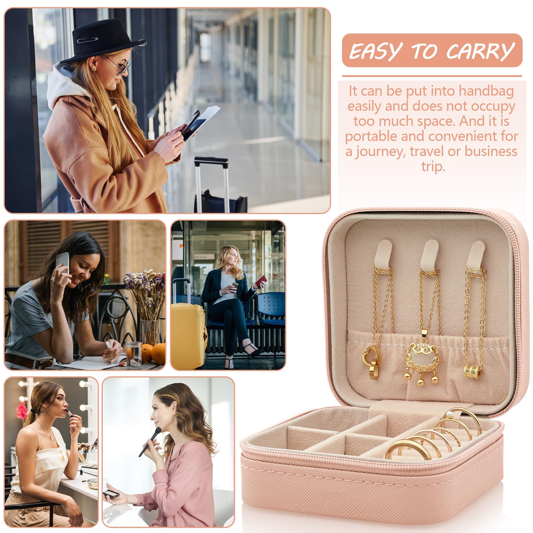 Sciphylia Portagioie Da Viaggio Pelle Pu Porta Gioielli Piccolo Cofanetto Portagioie per Donna Ragazza Impermeabile Porta Gioielli per Anelli Orecchini Collane Bracciali Idea Regalo, Rosa