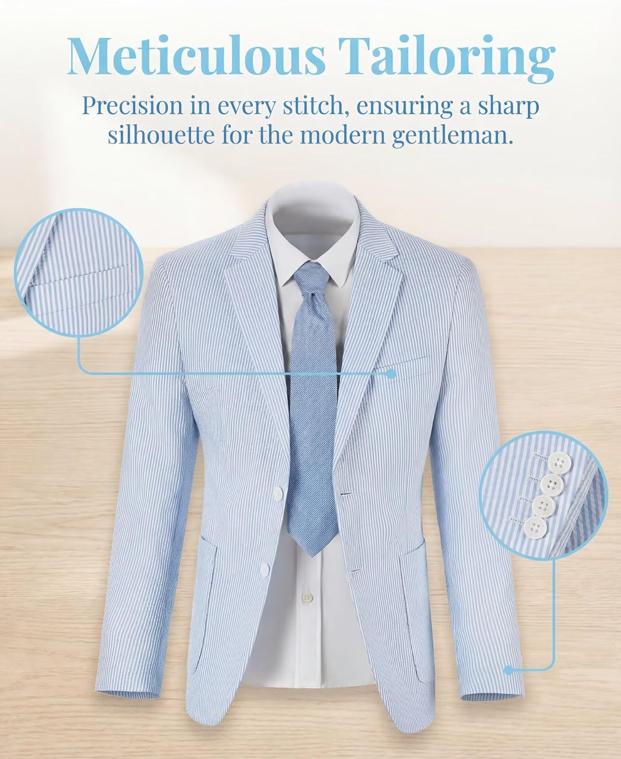 Seersucker Mens Suit Jacket Slim Fit Striped Tuxedos Jacket Light Weight Sport Coat Summer Blazer for Men Wedding Prom