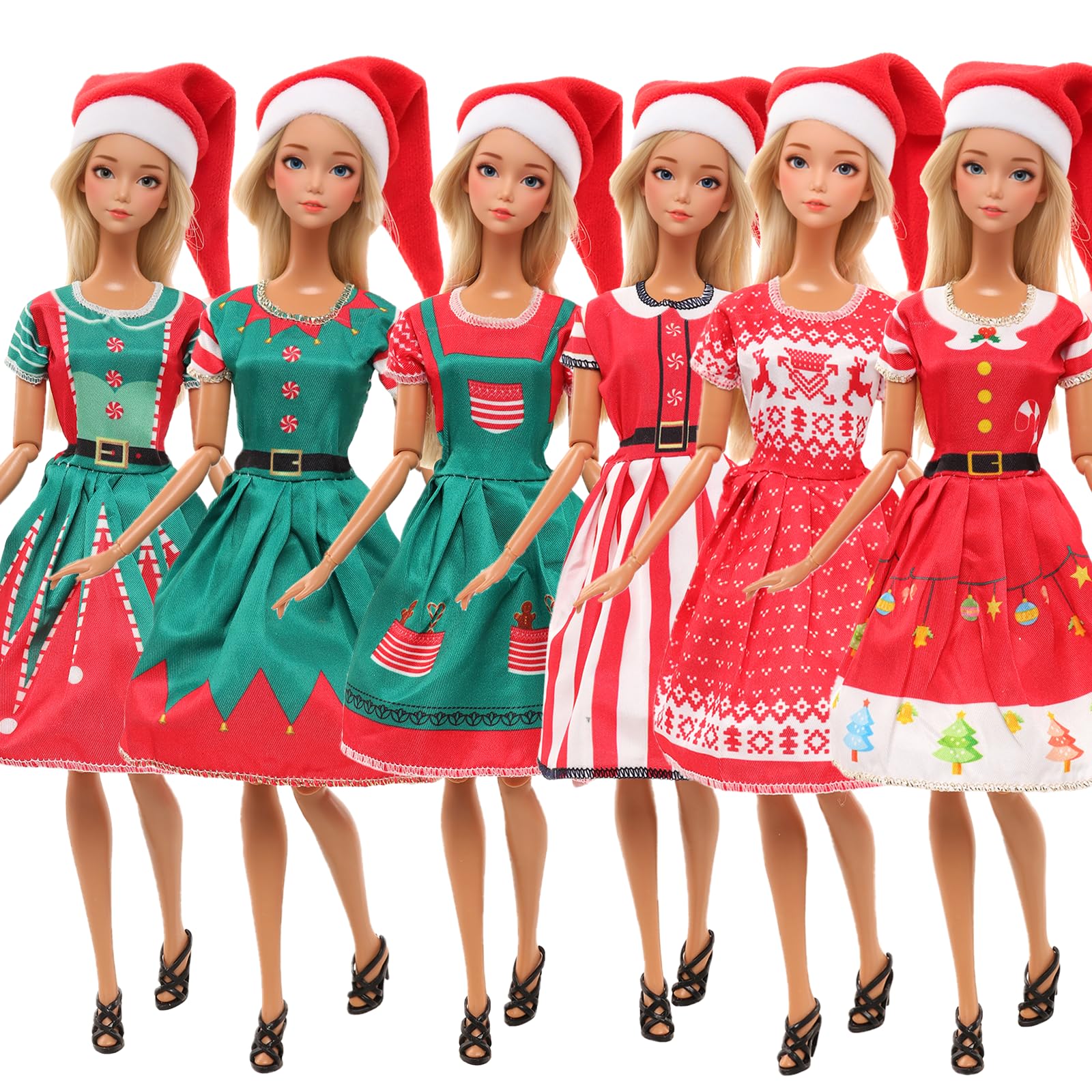 5 piezas de 11.5 pulgadas, vestido de Navidad para niña, incluye sombreros para decoración de casa y muñeca para Navidad, vestido rojo y verde para trajes de muñeca de 11.5 pulgadas