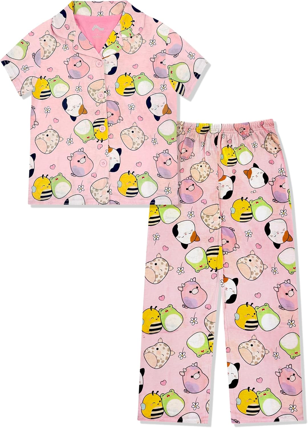 Squishmallows Girls Pajama Set - 2 Piece Girls Pjs Button Down Short Sleeve & Pants For Kids - Official Product