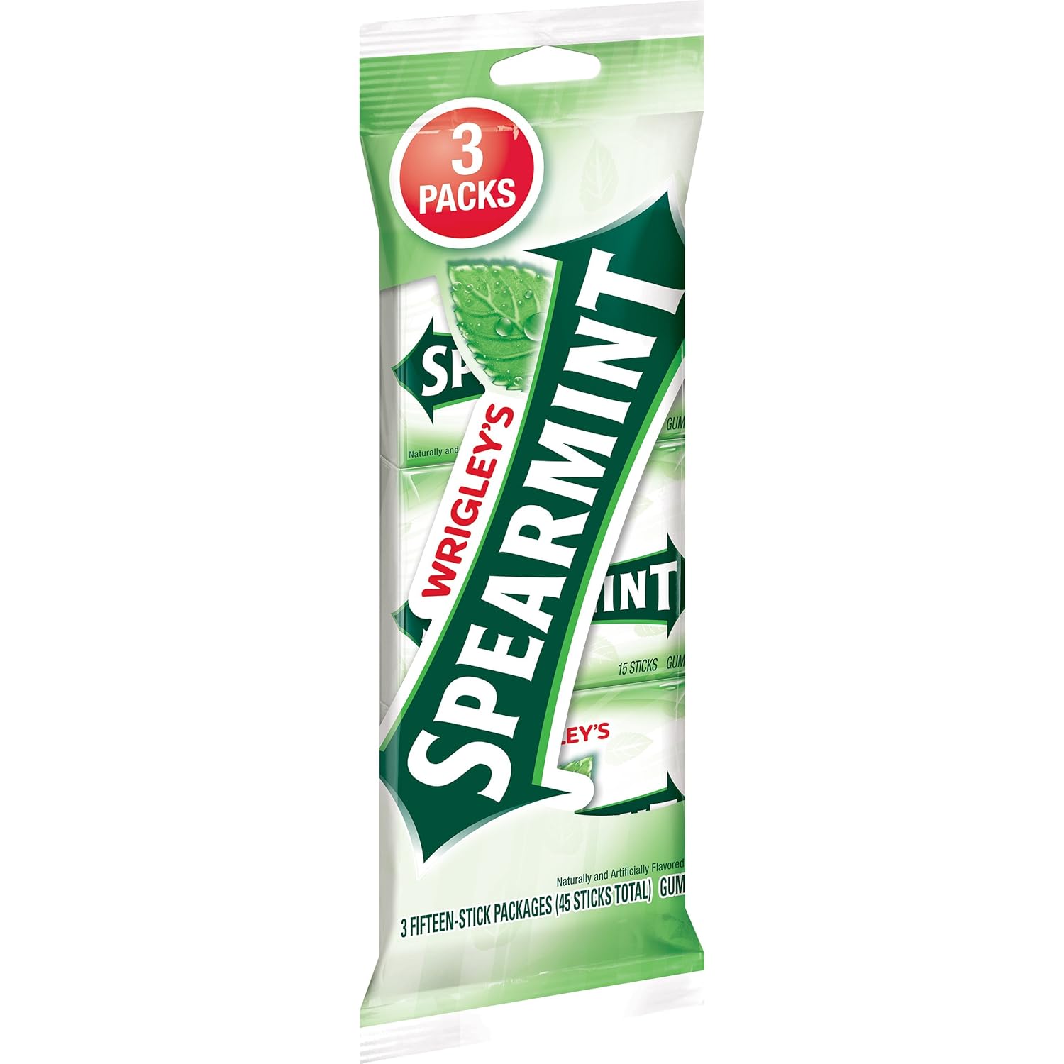 Spearmint Wrigley's Gum (3 Pack of 15 Stick Pack), 45