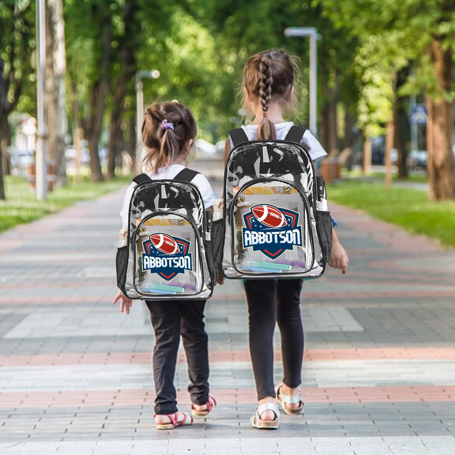 Personalized Football Clear Backpack for Boys Girls, Customized Kid Bookbag with Name, Heavy Duty Transparent Backpack with Reinforced Strap, Back to School Gifts Customized Kids School Bag