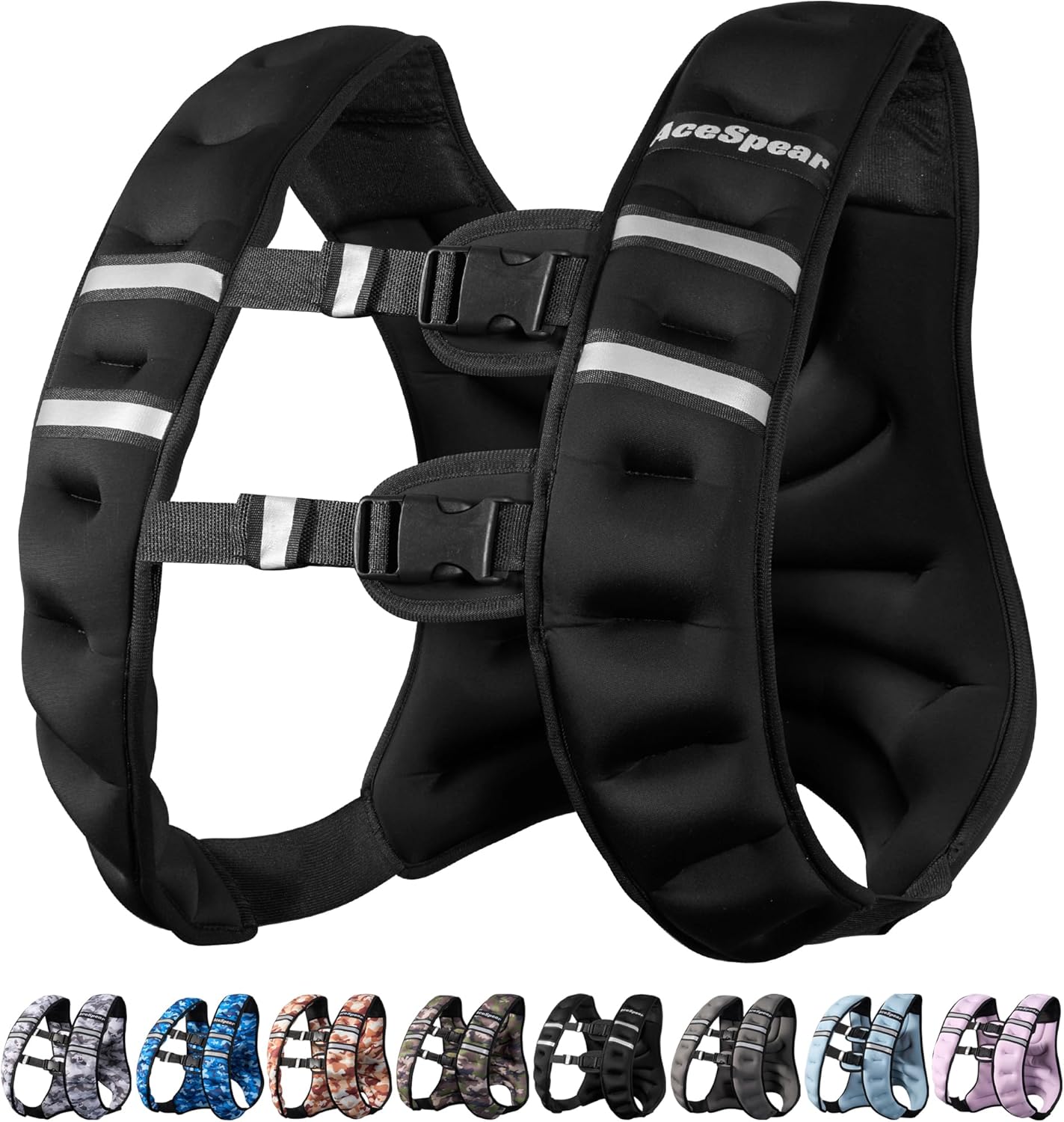 AceSpear Weighted Vest for Men Women 6lbs/8lbs/10lbs/12lbs/14lbs/16lbs/18lbs Body Weight Vest with Reflective Stripe for Running Walking Jogging Fitness Strength Training Workout Black 18 lbs