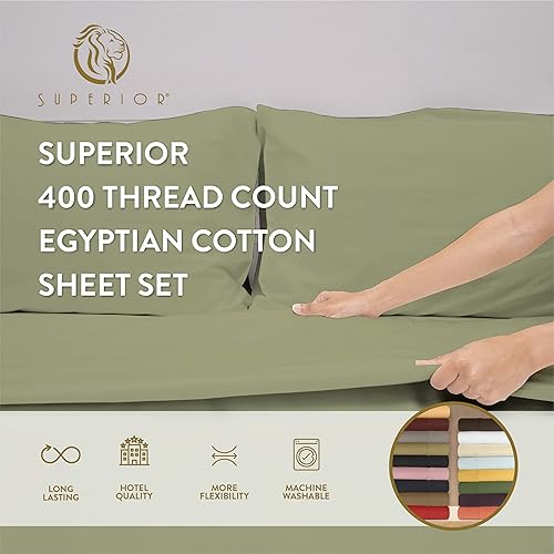 Miniatura 8 de SUPERIOR Juego de sábanas de 400 hilos transpirable, 100% algodón egipcio, bolsillo profundo, tamaño King, color azul claro
