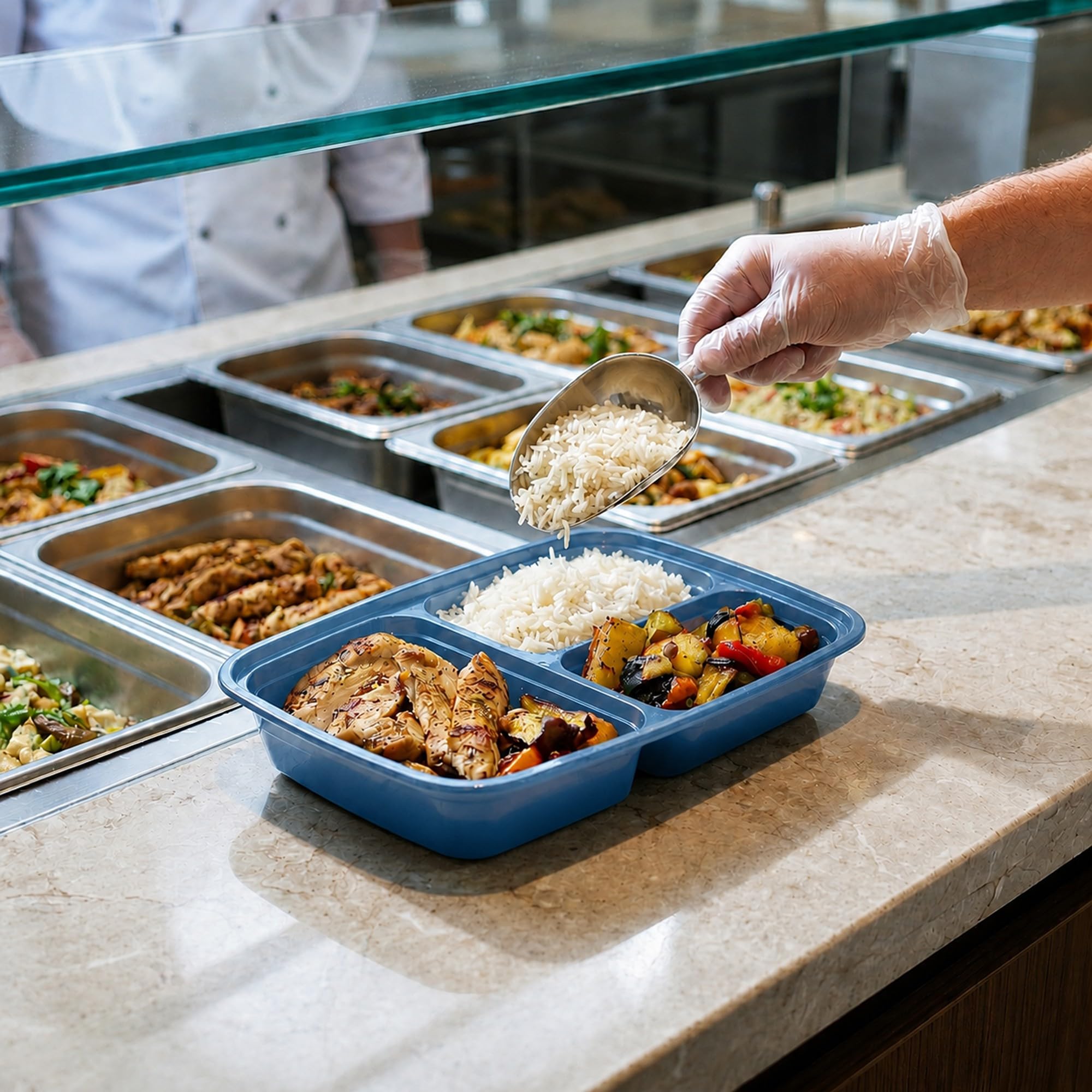 Restaurantware Asporto - Cajas para llevar con compartimentos de 26 onzas, 100 recipientes de preparación de comidas para microondas, 3 compartimentos, con tapas de plástico transparente, recipientes
