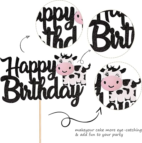 Miniatura 18 de 24 piezas de adornos de vaca para cupcakes con purpurina de animales de granja Moo Cupcake Picks Cow Theme Baby Shower Kids Birthday Party Cake
