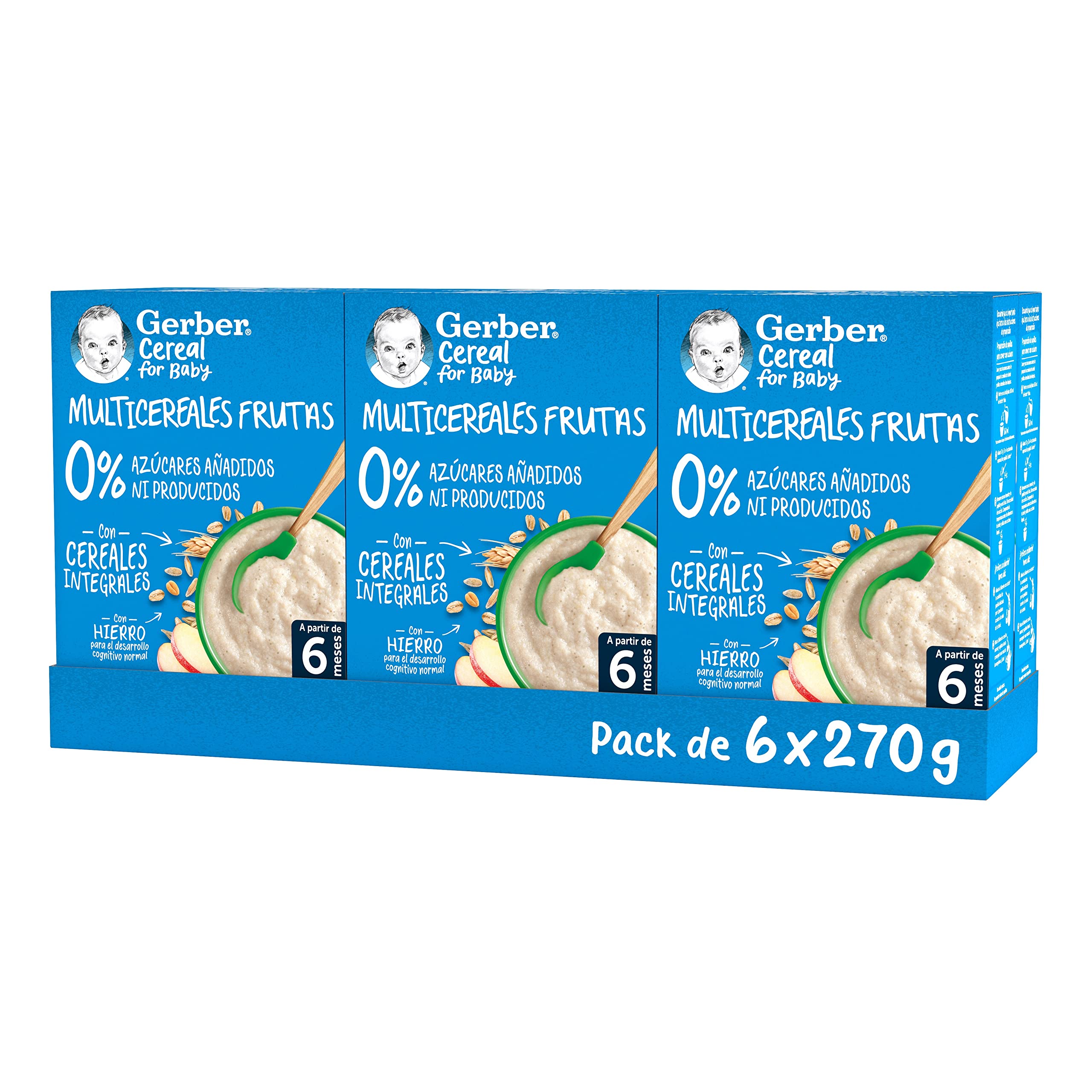 GERBER Multicereales Fruta, Papilla de Cereales para Bebés 6x270g, a partir de 6 meses