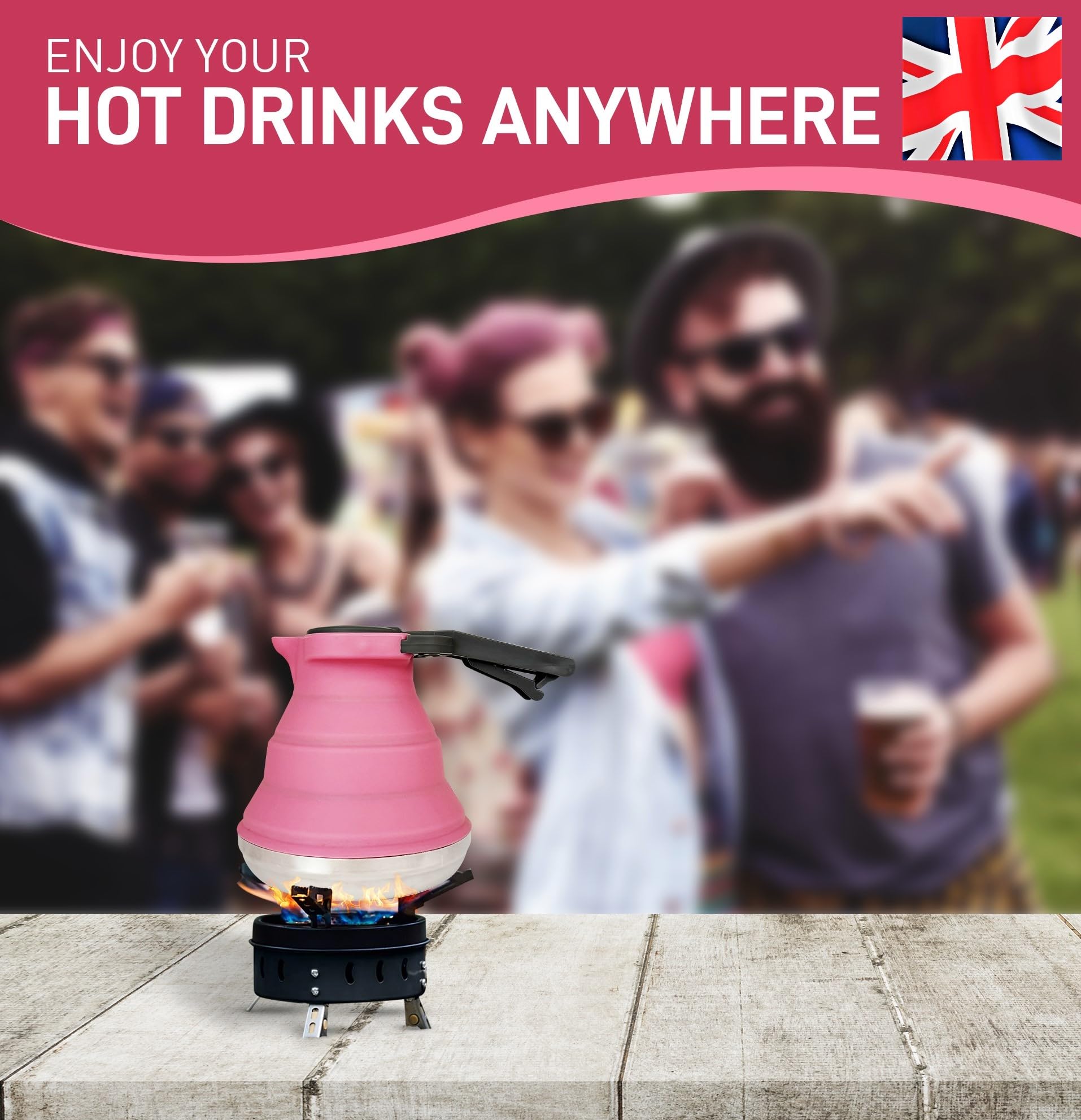 Heather Bollitore da campeggio pieghevole in silicone, 1,5 l, bollitore pieghevole per acqua bollente, piccolo bollitore portatile in silicone per fornello a gas, pentola da campeggio, caravan, rosa