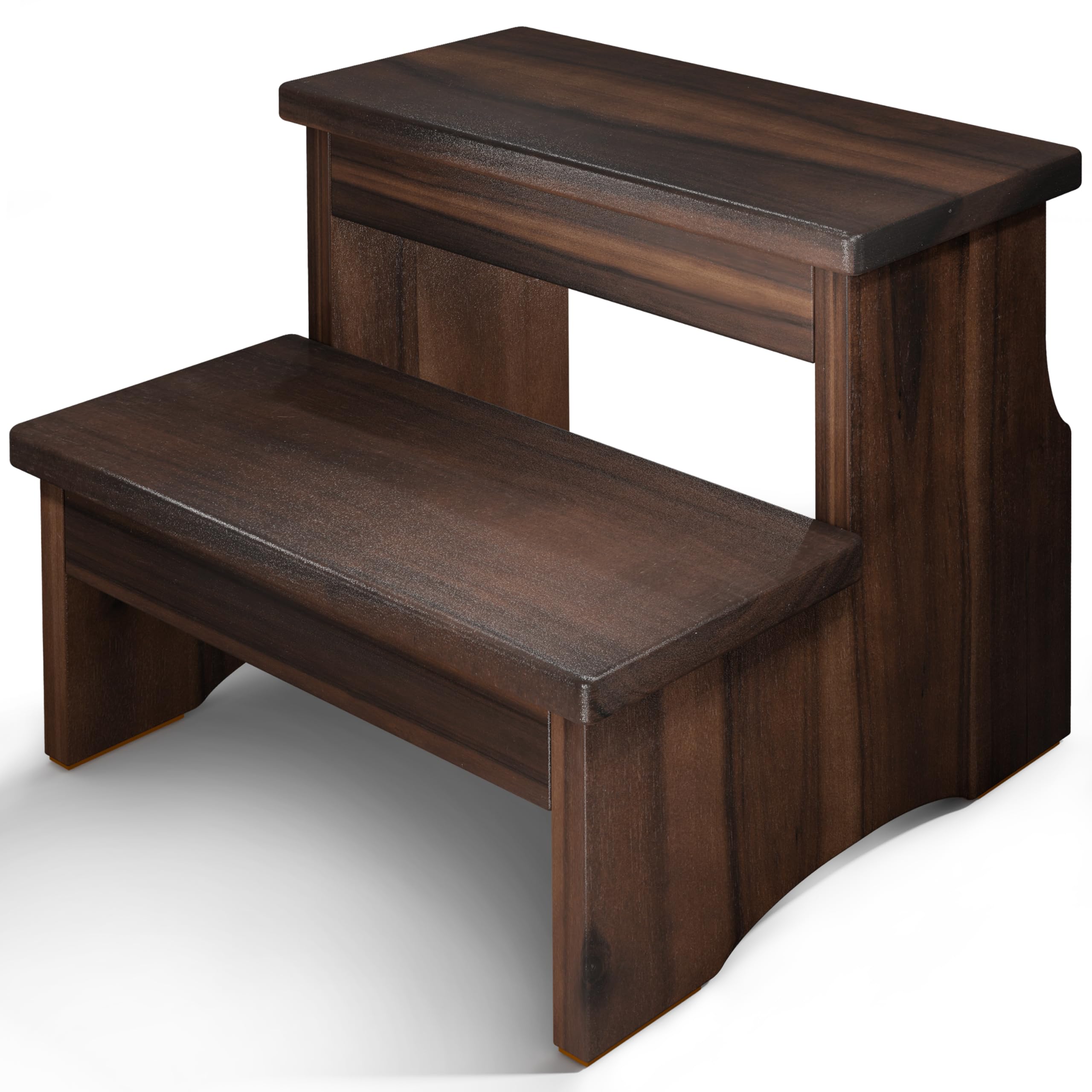 Sponsored Ad - Wooden Two Step Stool, Heavy Duty 2-Step Ladder for Adults & Kids, Supports up to 450lbs for Kitchen, Bathroom or Bedside Use (Walnut Finish)