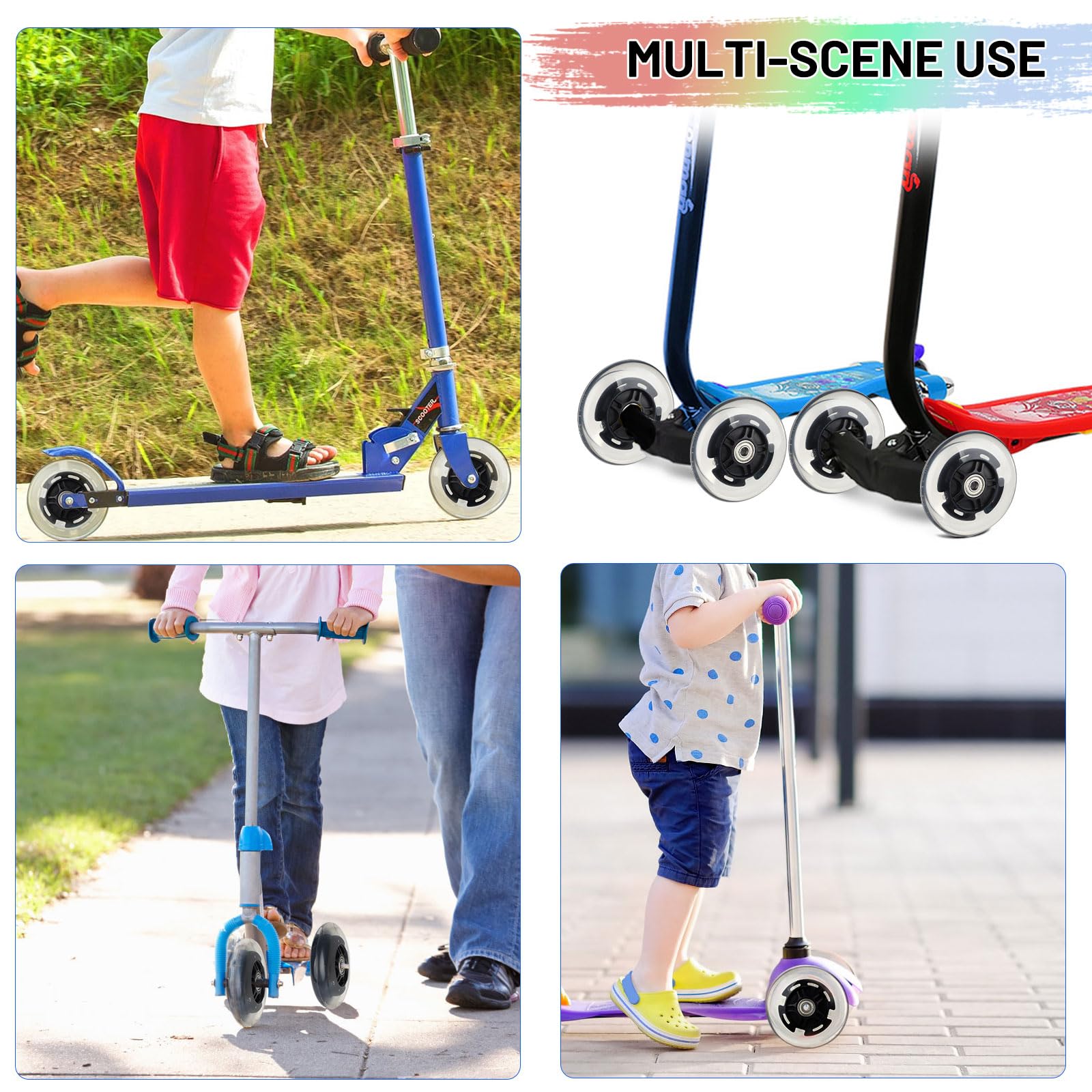 DBREAKS Podświetlane koła skutera, 2 szt. zapasowych kół do skutera, koła skutera 100 mm, podświetlane kółka LED, lampa błyskowa LED, zamiennik skuterów Kick/Razor (czarne)