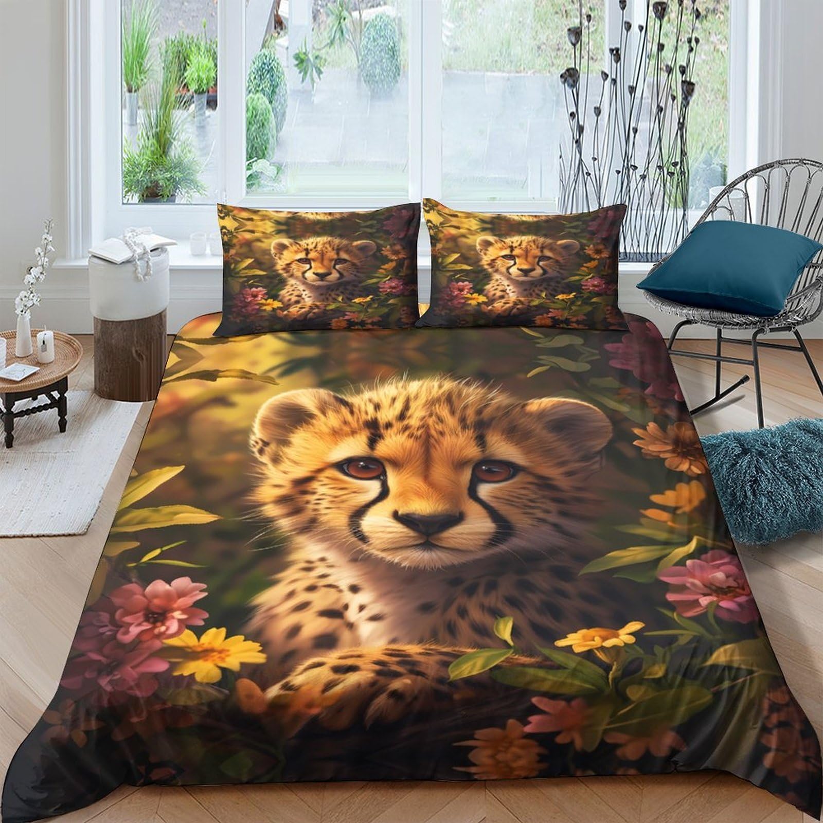 Ctjqhvkz Style-7 3D Printed Cheetah Jungle Fitted Sheet Microfiber Soft Breathable Wild Cat Mattress Cover Bedroom Decor Single（135X200cm）