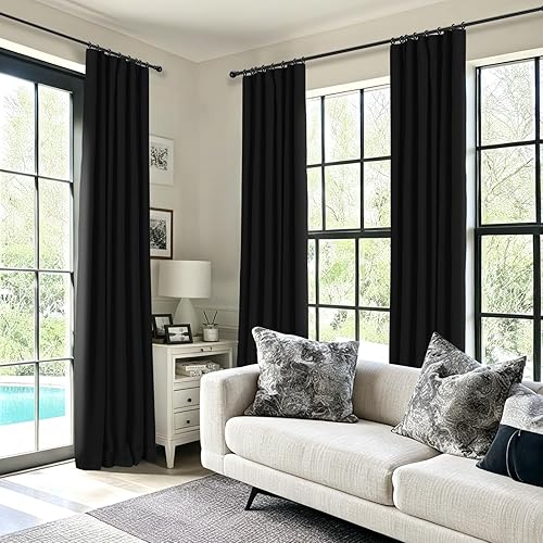 Miniatura 3 de 100% Blackout Shield Cortinas opacas de lino de 120 pulgadas de largo, juego de 2 paneles, anillos de clipcortinas opacas con bolsillo para barra,