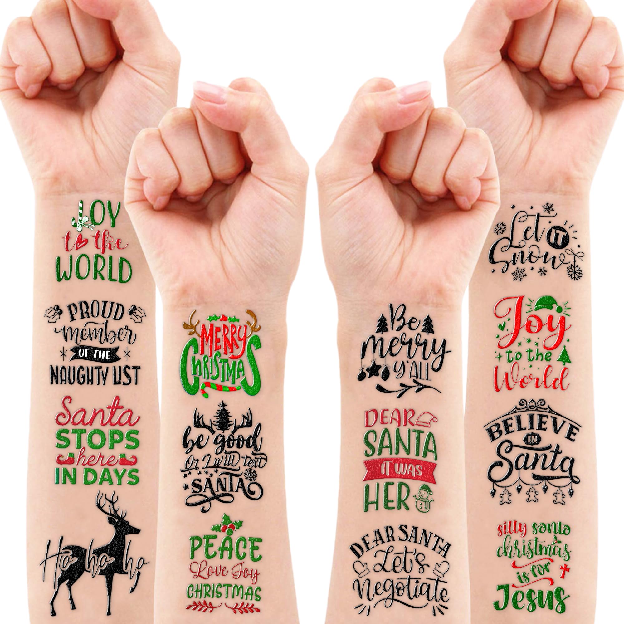 Vinyl Christmas Inspirational Temporary Tattoos - Christmas Bless Saying, Words, Letter Greeting Themed Stickers for Adults & Kids - Xmas Decoration & Birthday Party