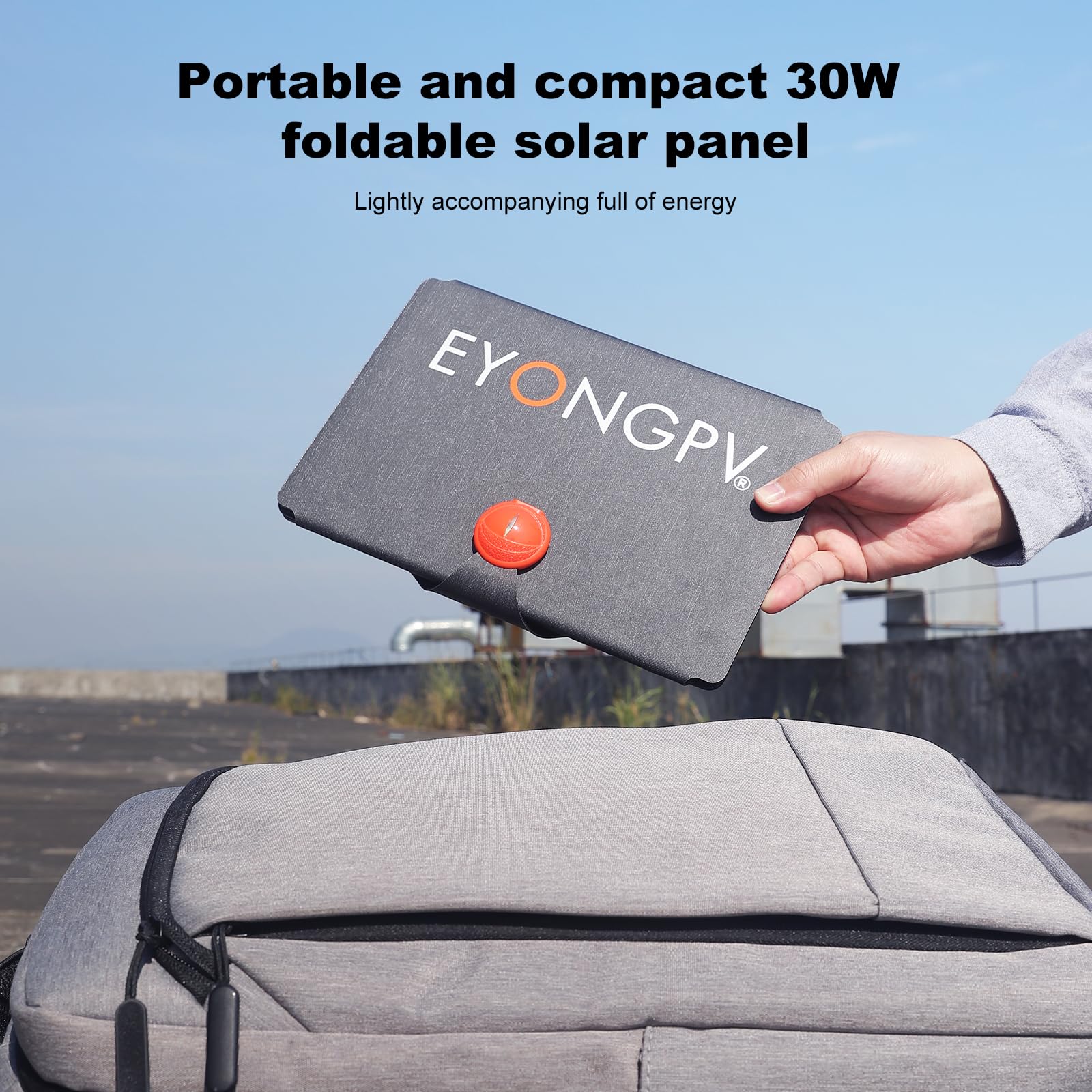 EYONGPV Przenośny składany panel słoneczny 30 W i ładowarka solarna z wyjściem USB-C Croc-Eye, wodoodporna kompaktowa ładowarka solarna IP67 do telefonów, powerbanków, biwakowania, wędrówek, wędrówek