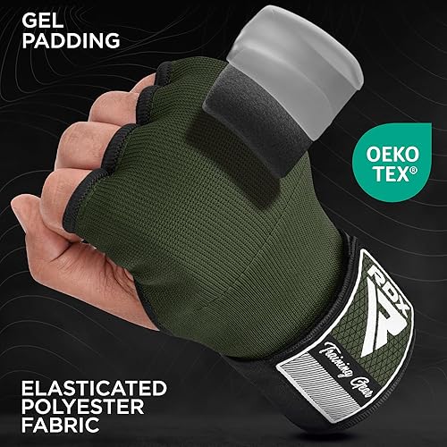 Vista 21 de RDX Guantes interiores de boxeo de gel para hombres y mujeres, correas de muñeca rápidas de 39.4 in de largo, puños acolchados elásticos debajo
