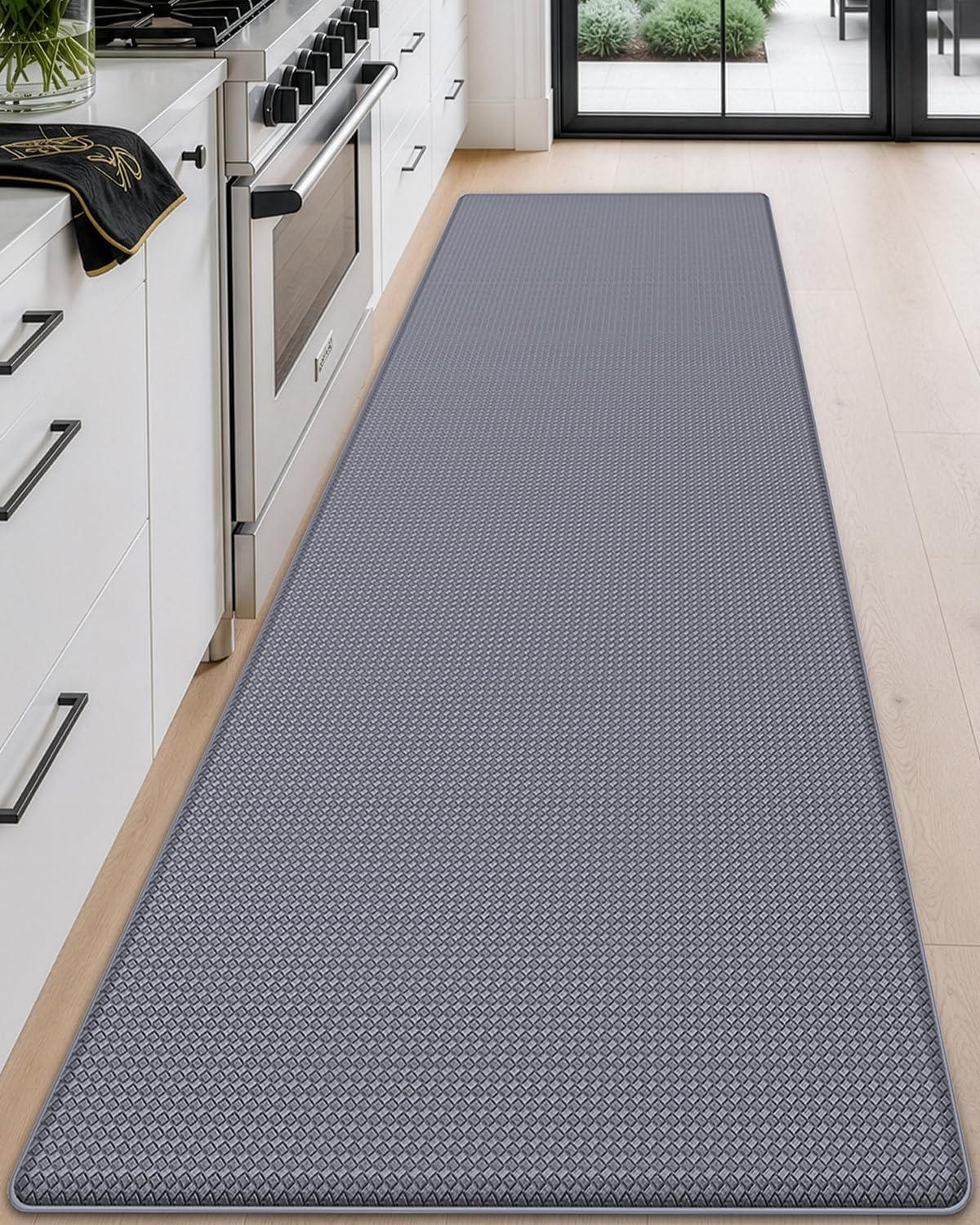 Alfombra de cocina antifatiga acolchada de gran durabilidad y diseño impermeable gris