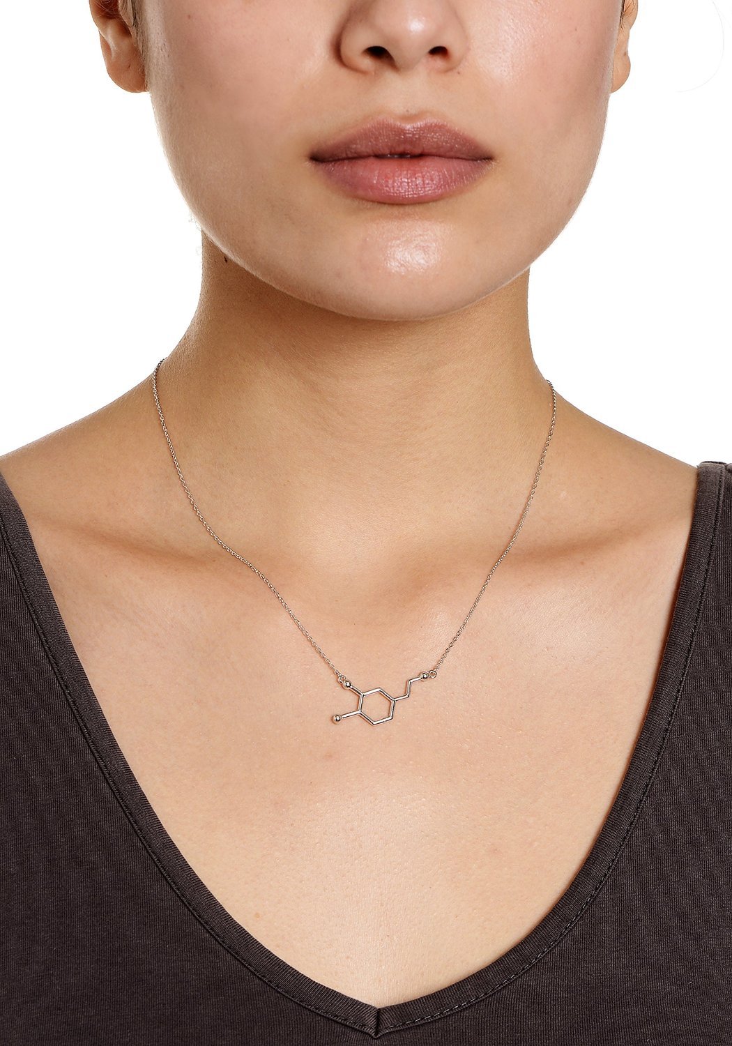 Dopamina Molecola Pendente Ciondolo con Collana | Realizzato in Argento Sterling 925, Placcato Oro e Oro Rosa