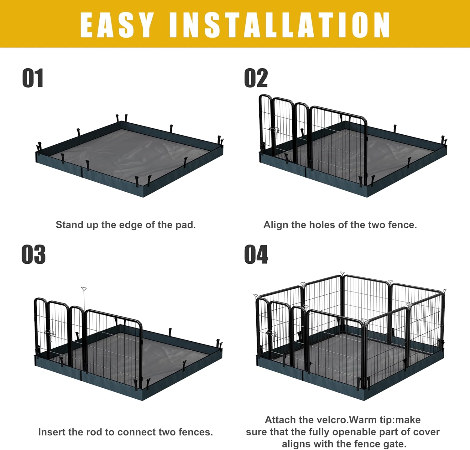 Dog Playpen with Bottom and Storage Bag, 24" H 8 Panels Puppy Pen with Square Bottom, Heavy Duty Dog Fence for Puppies/Small Dogs