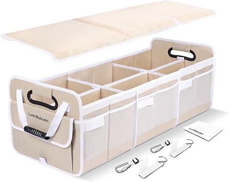 Car Trunk Organizer with Removable Lid for SUV XL, Beige