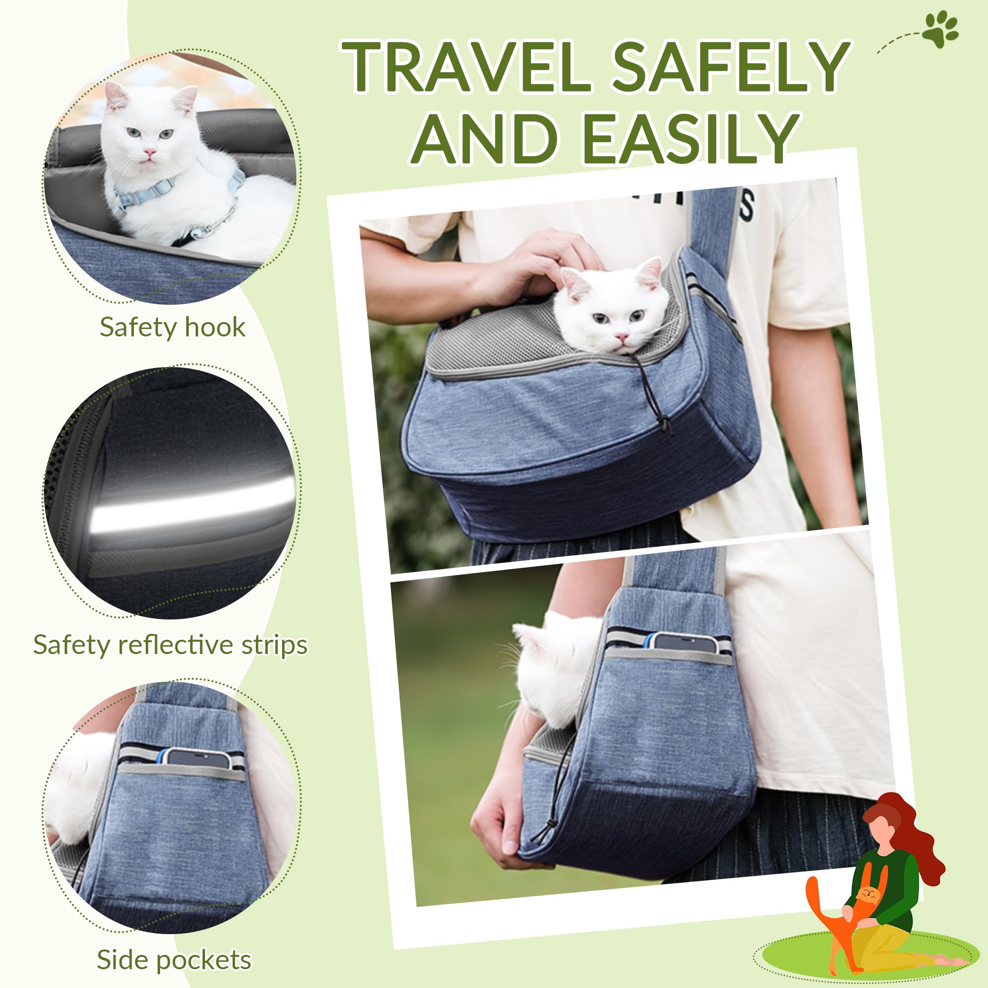 ALLSOPETS Dog Sling Carrier for Small Dogs Cats, Breathable Puppy Sling, Adjustable Shoulder Strap with Side Pocket - Image 4