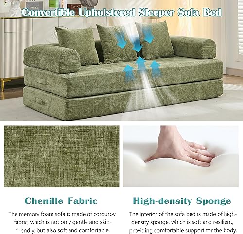 Miniatura 4 de Sofá cama convertible, cómodo colchón plegable, sofá cama modular plegable seccional, sofá plegable con 3 almohadas y reposabrazos, sofás para sala