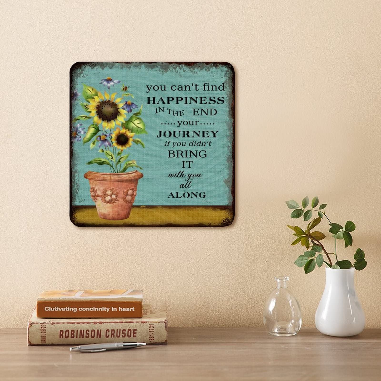 Targa In Latta Con Girasoli HUIXIA - Cartello Metallico Vintage 20x30 Cm Con 4 Fori - Decorazione Da Parete Retrò Per Bar, Cucina, Giardino E Casa