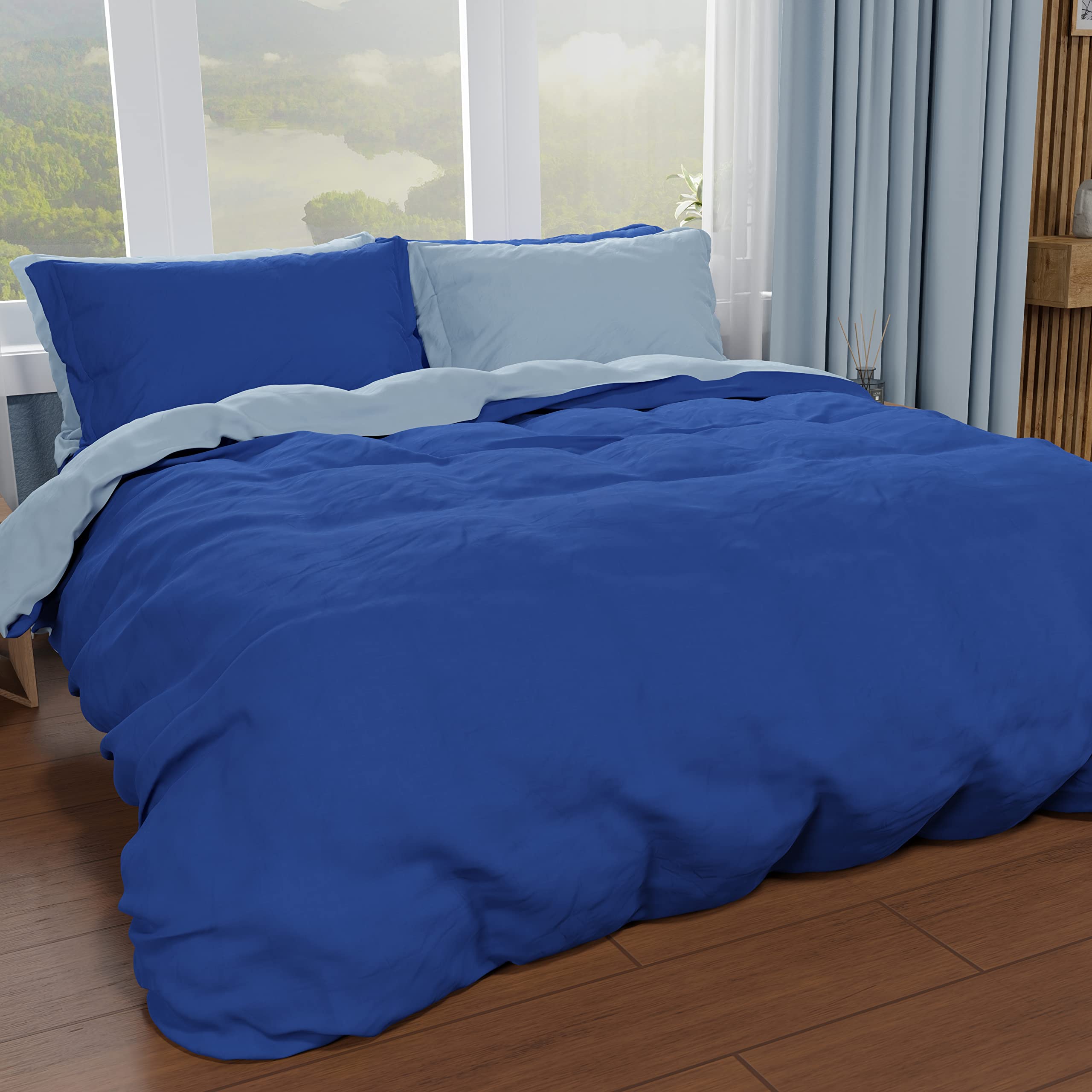 PETTI Artigiani ItalianiDouble Duvet Cover, Microfibre Duvet Cover and Pillowcases, Bicolor Electric Blue/Sky Blue, 100% Made in Italy