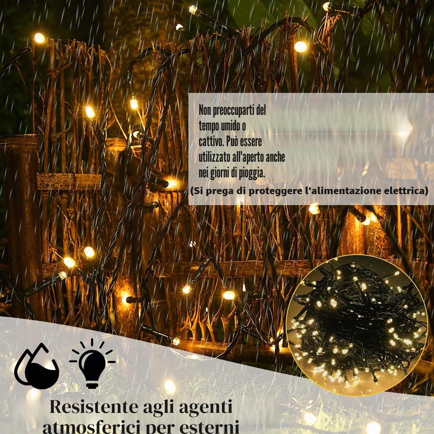 FIVMEN Catena di luci solari per esterni, 100 m, 1000 LED, per esterni, resistente alle intemperie, impermeabile, IP44, con pannello solare e USB, decorazione natalizia, illuminazione per esterni