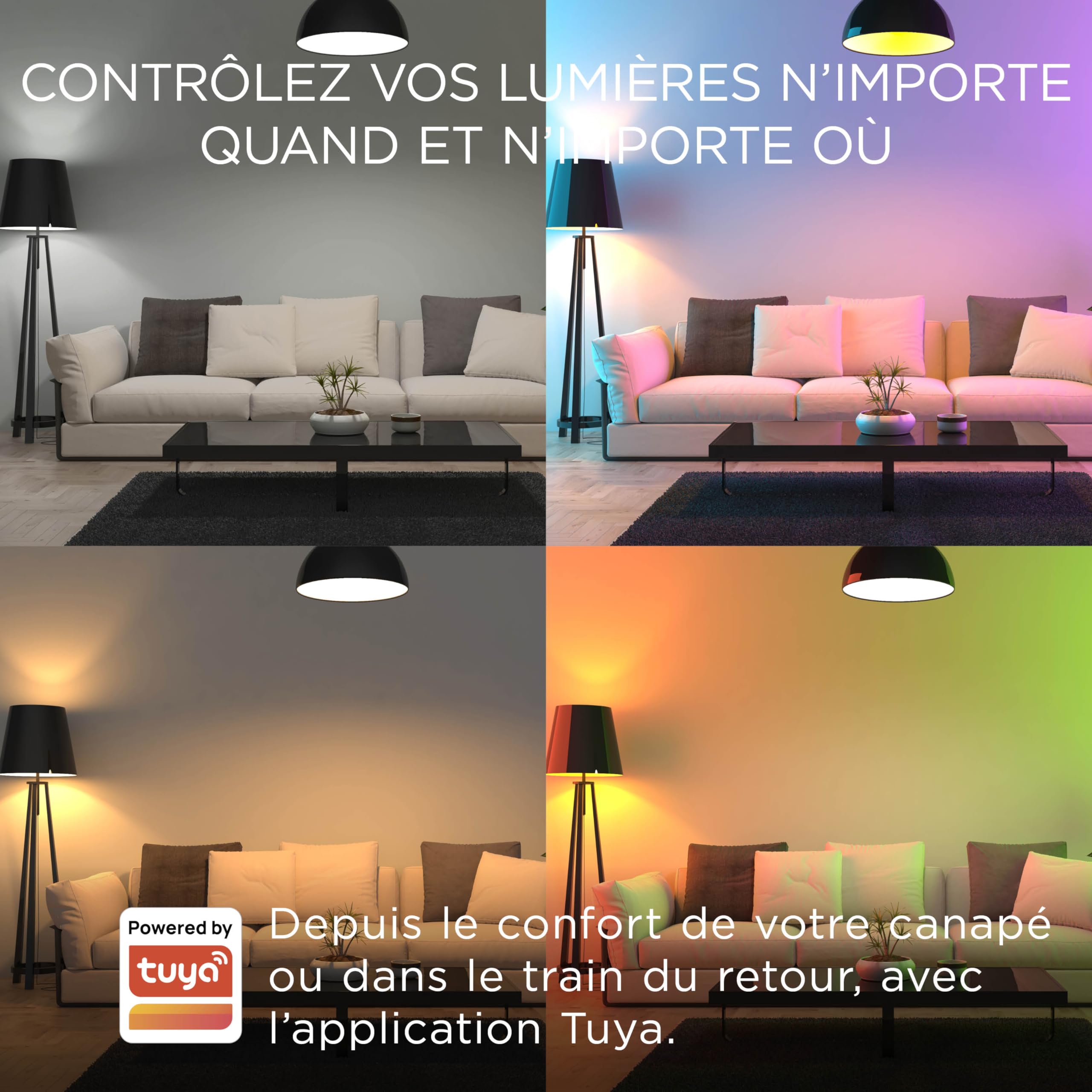 Integral LED Bombilla Inteligente GLS E27 WiFi 2,4 GHz, 8,5W, 4 Unidades