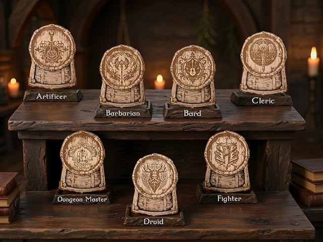 Foto 3 de 6 de Posavasos de madera con grabado láser de las clases de D&D y soporte de dados
