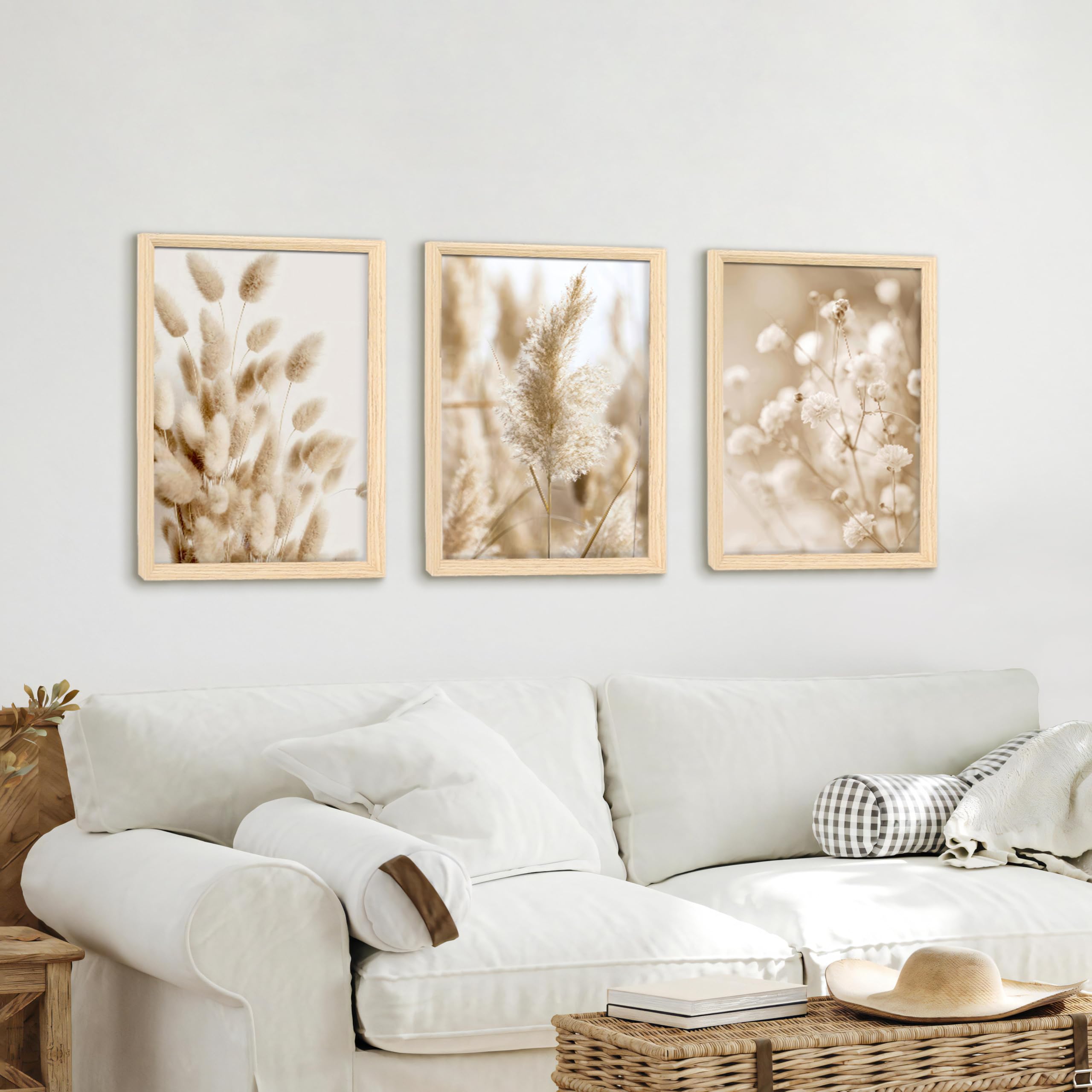 3 Pcs Wooden Framed Canvas Wall Art Set Bohemian Sage Green Canvas Prints Poster Geometric Line Beige Green Pictures for Living Room Bedroom Dinning Room Hallway Stairs Wall Decor 30x40cm x3pcs — view 321