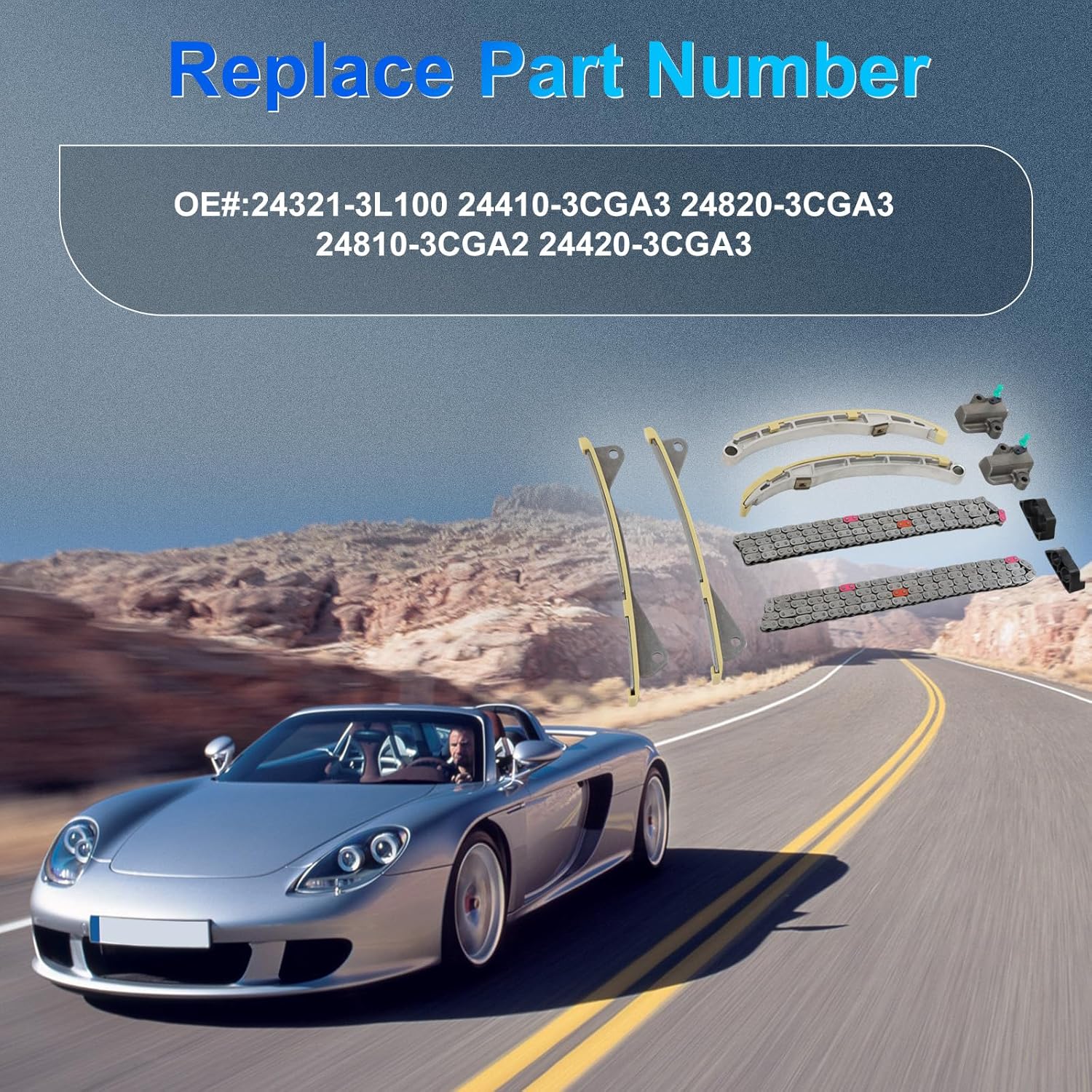3.3L 3.8L Engine Timing Chain Kit Fits for Genesis G80/ G90 17-19, Hyundai Azera 12-17/ Palisade 20-22, 14-20 Kia Cadenza/Sorento 3.3/3.8L V6 DOHC Replace OE 24321-3L100 24820-3CGA3
