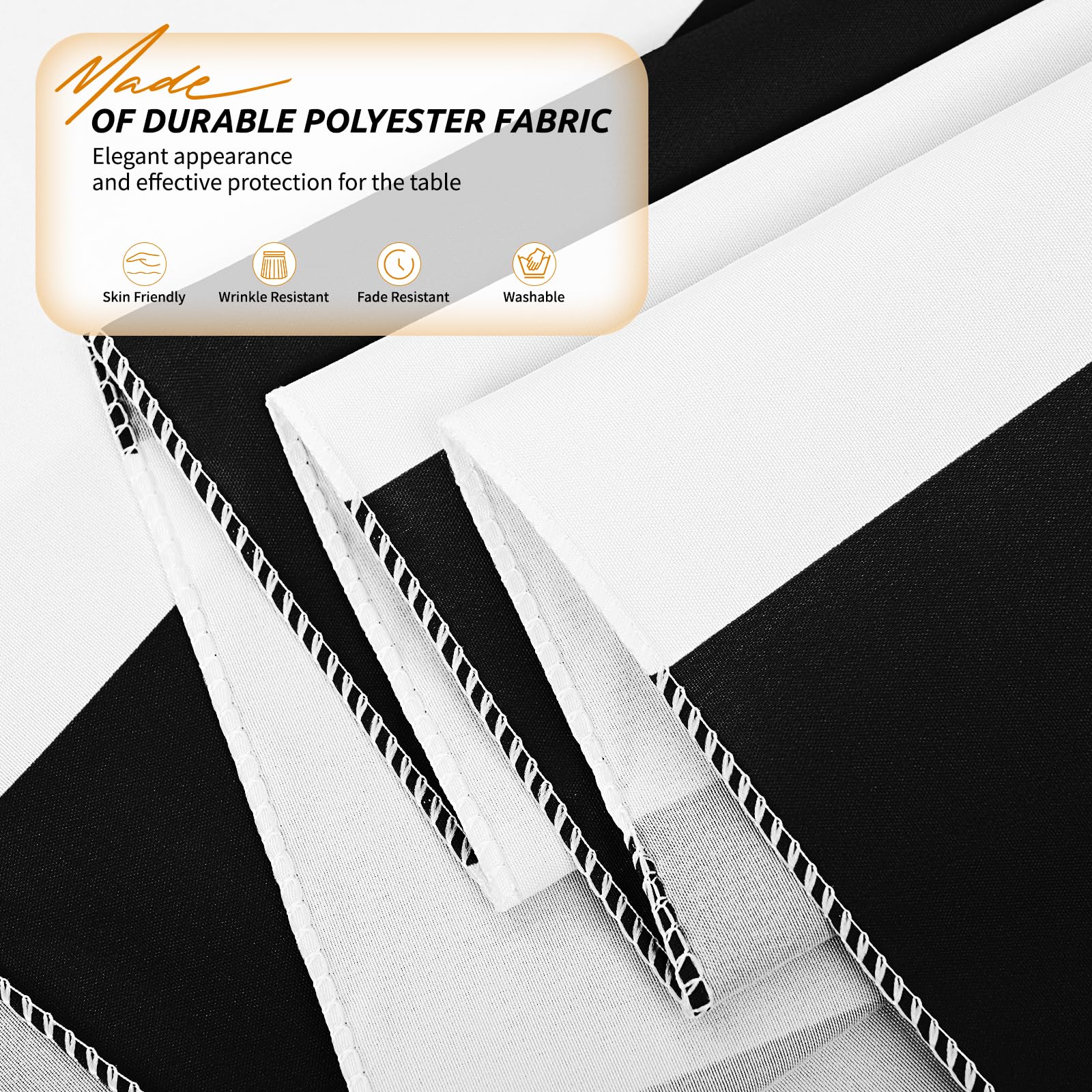 Paquete de 2 manteles rectangulares a rayas blancas y negras de 54 x 108 pulgadas, tela de poliéster, lavable, para mesa de té de la tarde, fiesta de cumpleaños, picnic, barbacoa, reuniones,