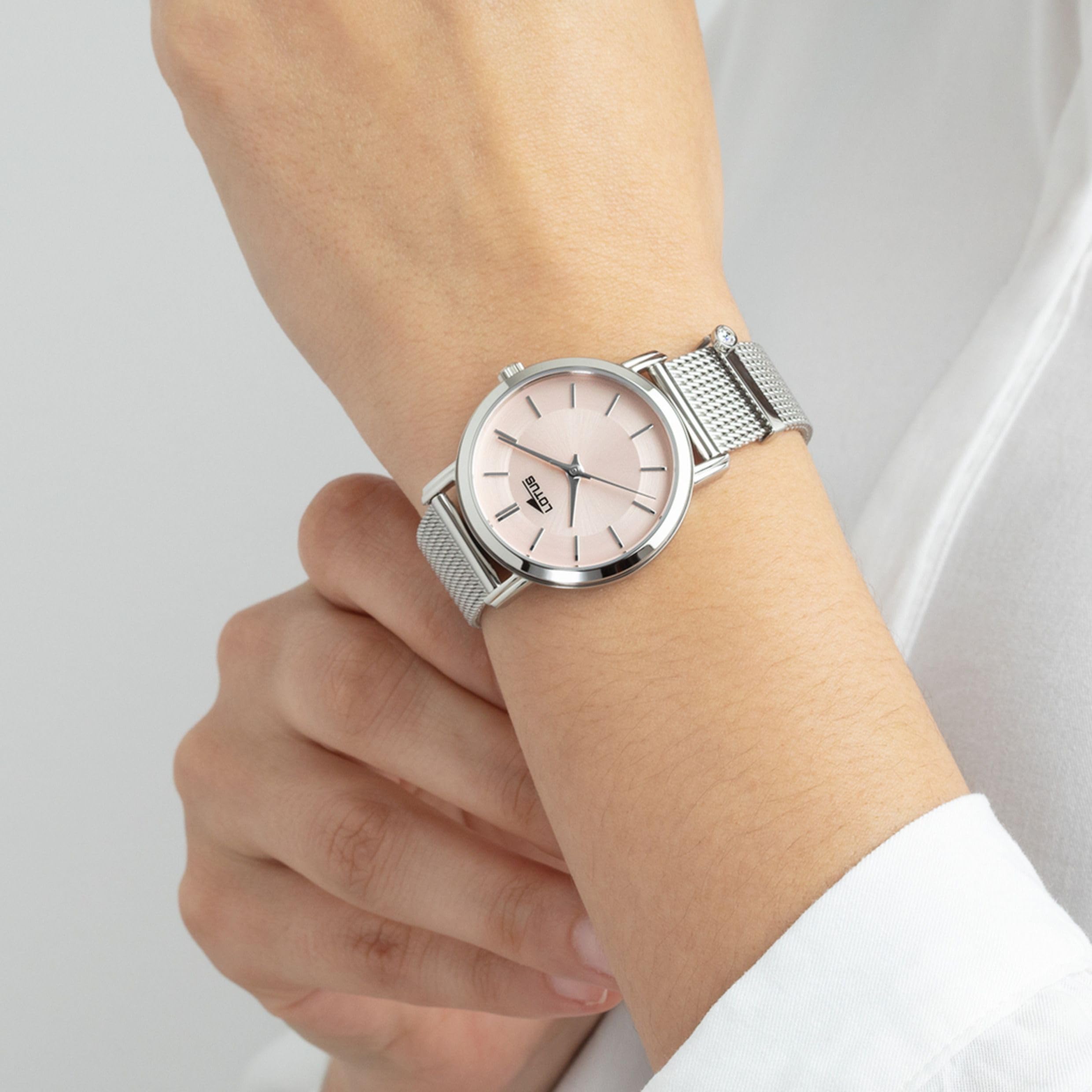 LOTUS Reloj Mujer Analógico de Acero Inoxidable 316l Plateado - Movimiento de Cuarzo - Cristal Mineral de Alta Resistencia - Resistente al Agua 5 ATM 18737 - Minimalist for Her