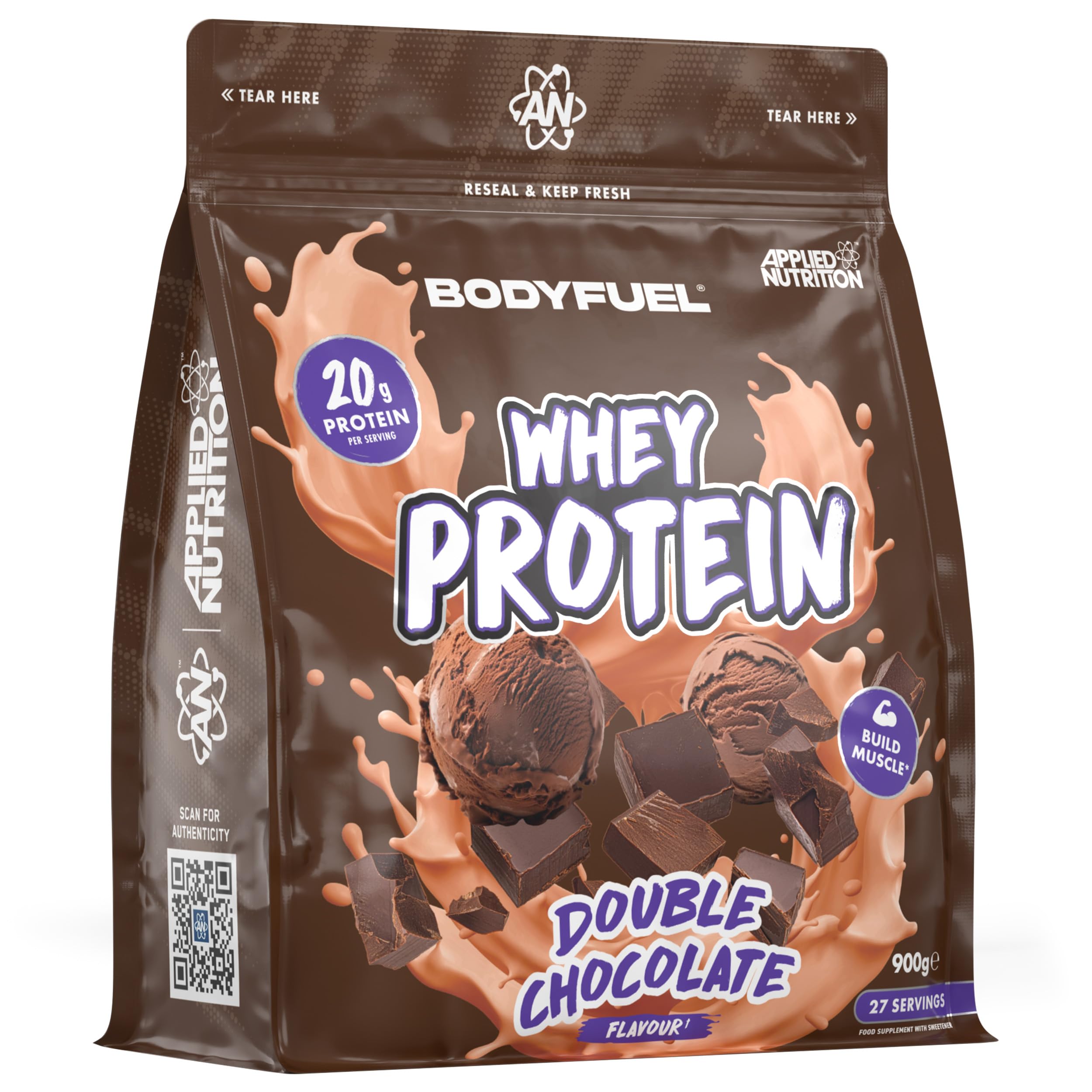 Bodyfuel Whey Protein Powder - 20g Protein for Muscle Recovery & Weight Management - Low-Calorie, Keto-Friendly - (900g - 27 Servings) (Double Chocolate)