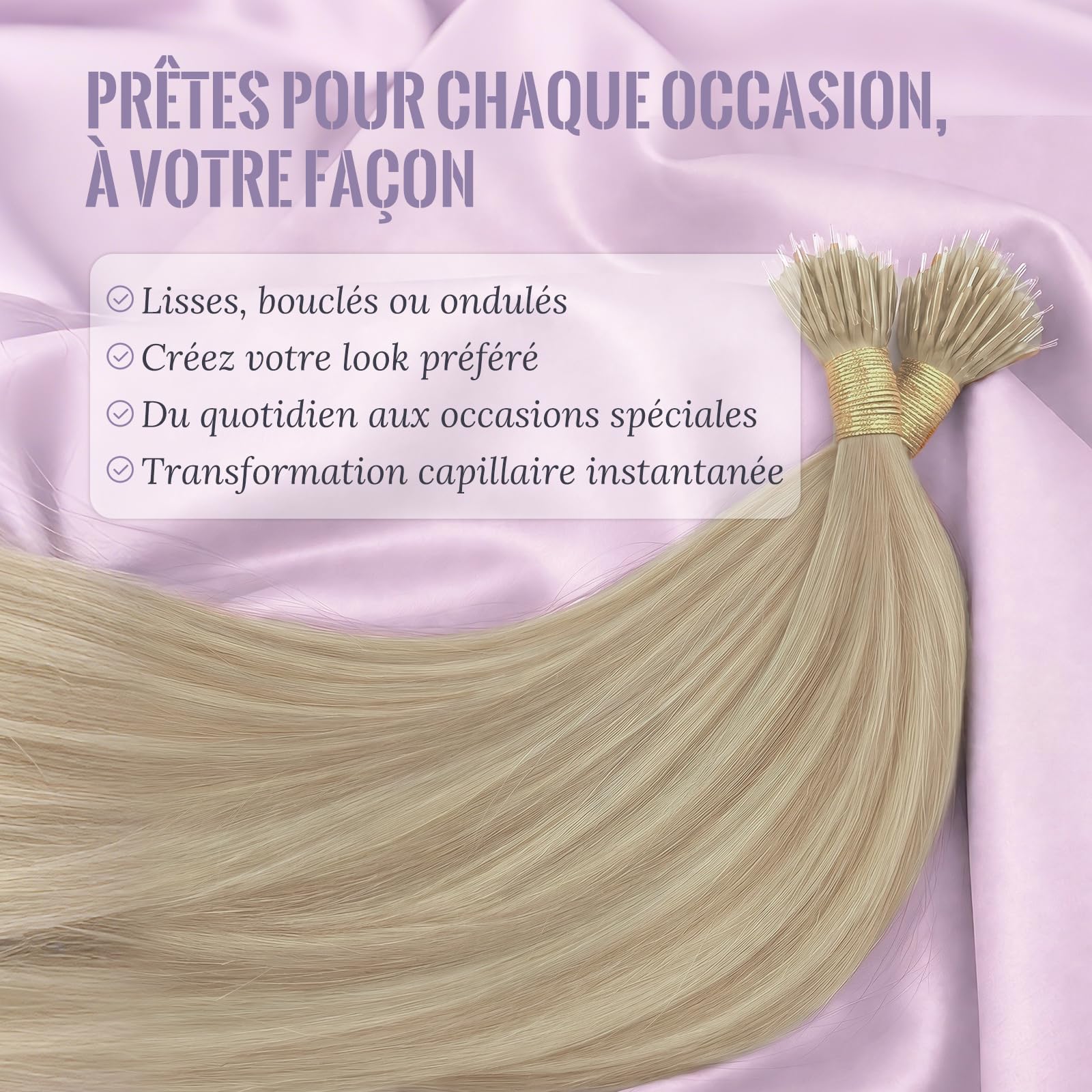 Fshine Extension Cheveux Naturel Nano Ring 50 g 50 cm, Extension Cheveux