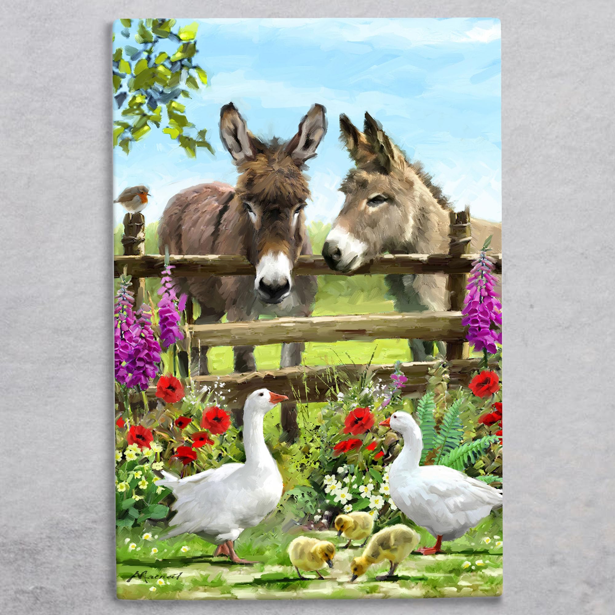 Global Designs Tile Picture Grey Donkeys & Geese Ceramic Plaque Sign Farm Life Wall Art Macneil Studios 30x20cm