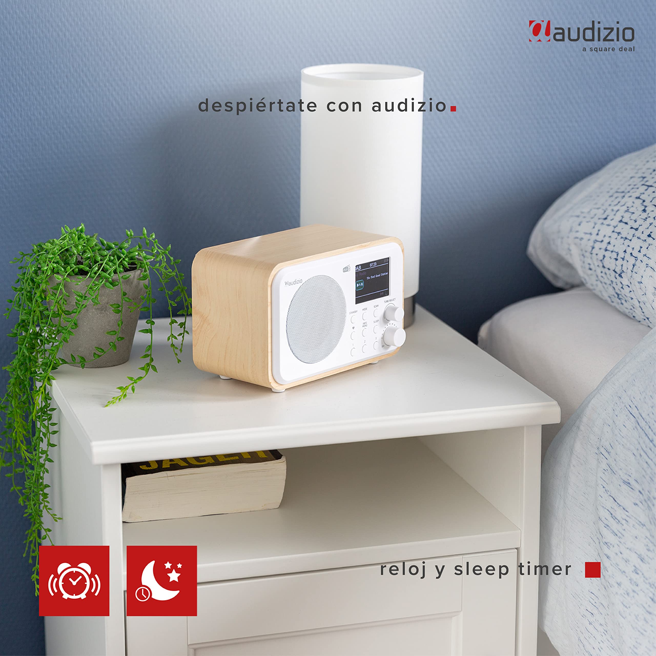 Audizio Milan - Radio Dab portátil con Bluetooth y batería incorporada, Despertador con Temporizador de Apagado, Radio FM - Blanco
